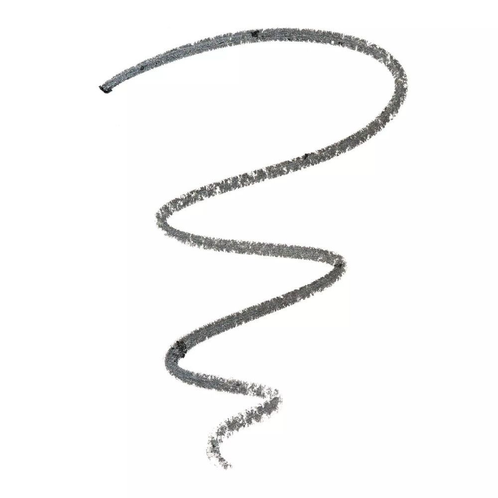 Trait d'eye-liner gris sur fond blanc. La ligne est ondulée et se termine en pointe.