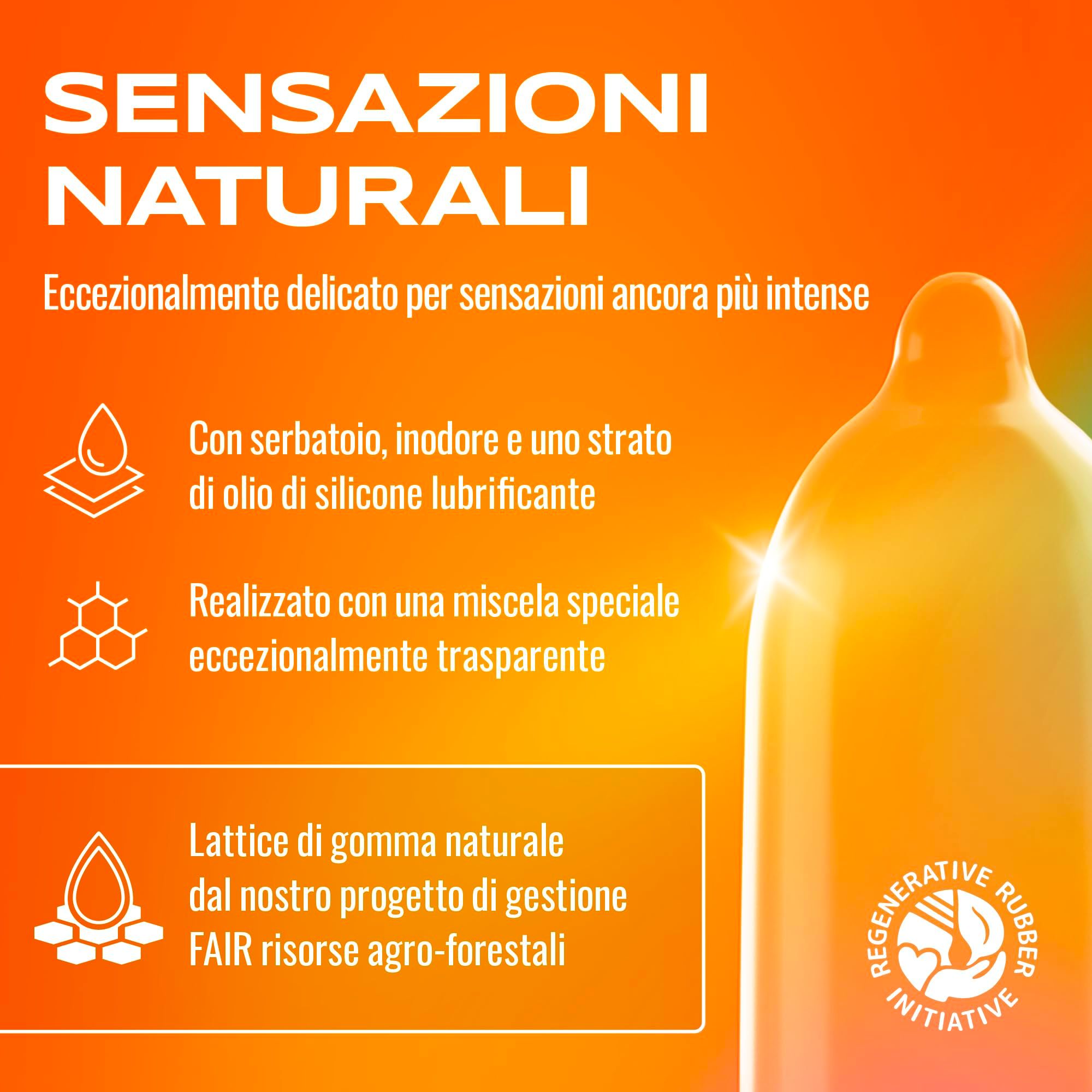 Préservatif ONsize. Latex naturel, avec réservoir, sans parfum, lubrifiant huile silicone.