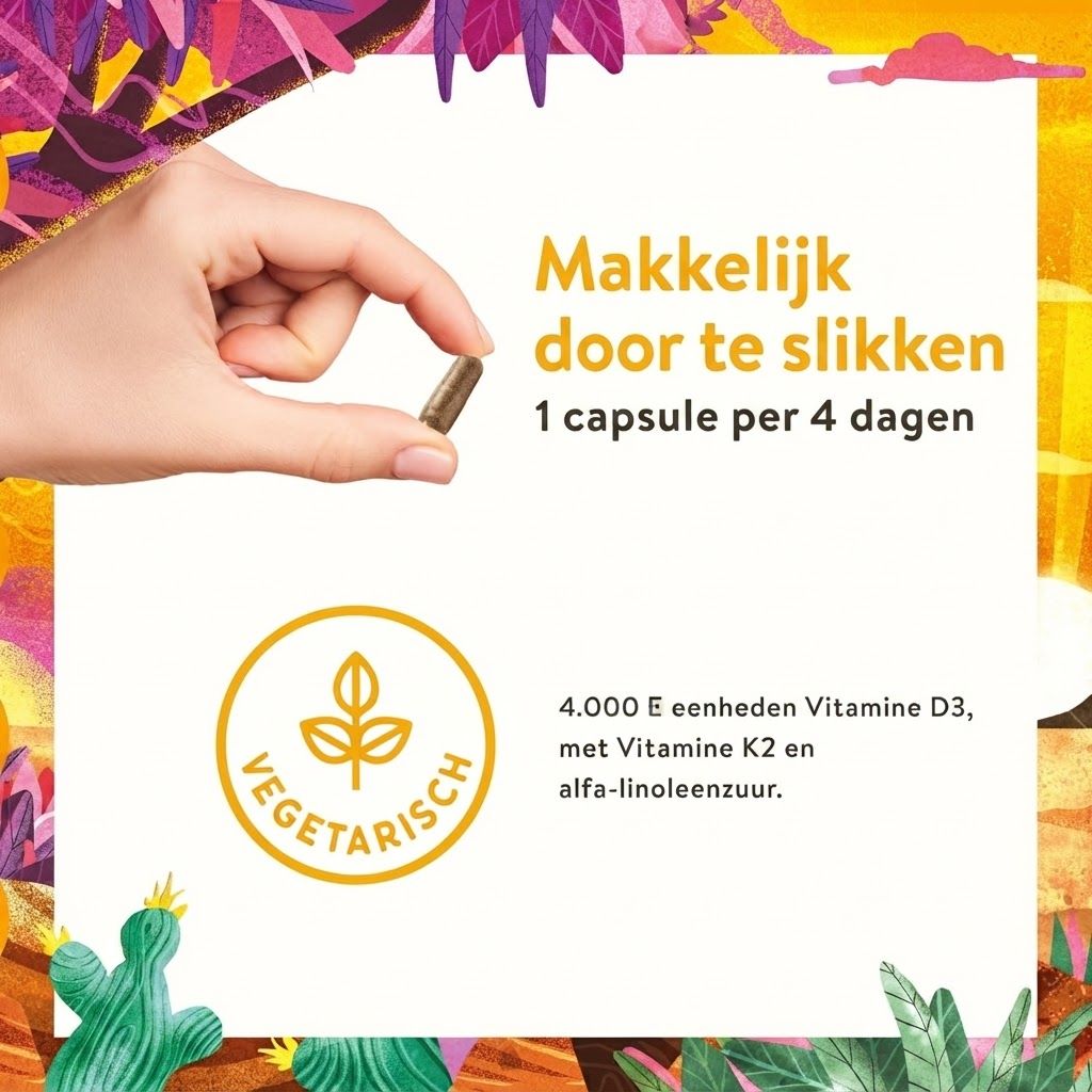 Cirkels tonen D3 en K2, met legende voor vitamines in het Nederlands.