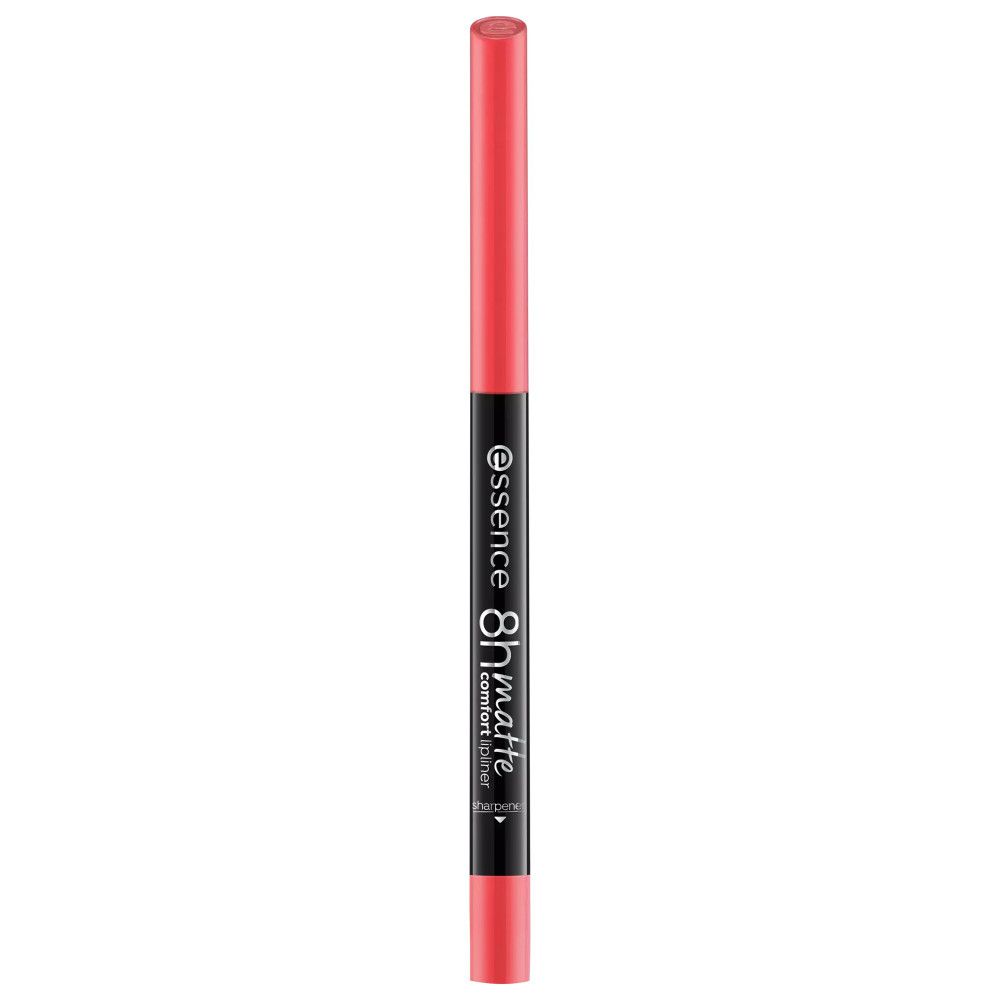 Essence Lippenstiftstift 8H Matte Comfort. Rode potlood met zwart middendeel. Merk en productnaam.