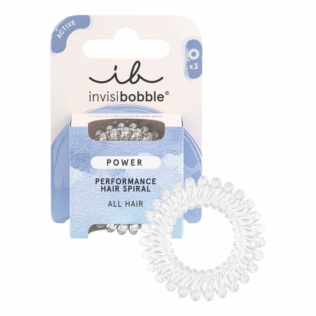 Emballage de trois spirales pour cheveux Invisibobble Power transparentes pour tous types de cheveux.