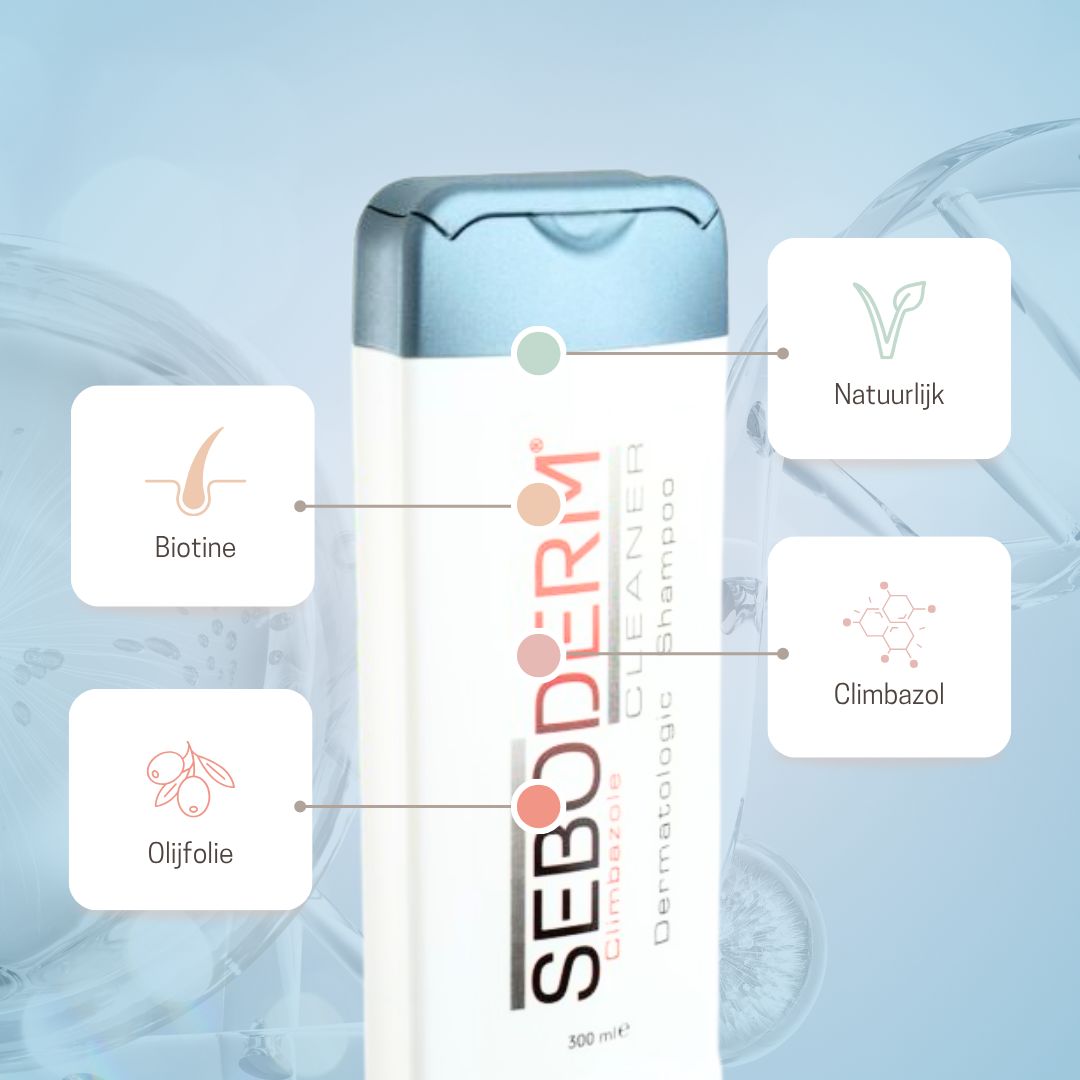 Seboderm Cleaner Shampoo met biotine, climbazol en olijfolie.