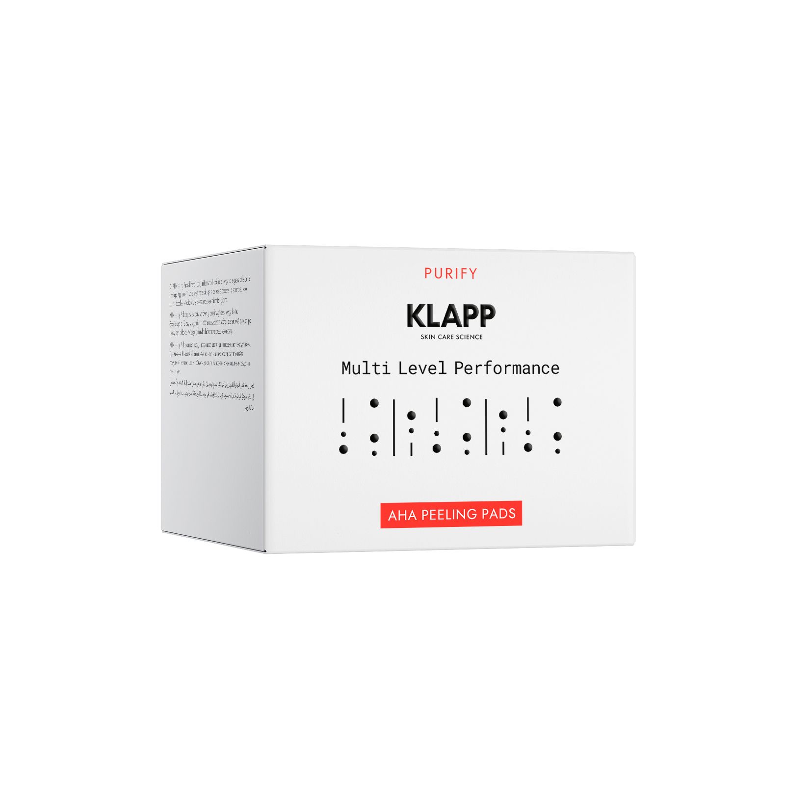 Emballage des pads KLAPP AHA Peeling avec informations produit.