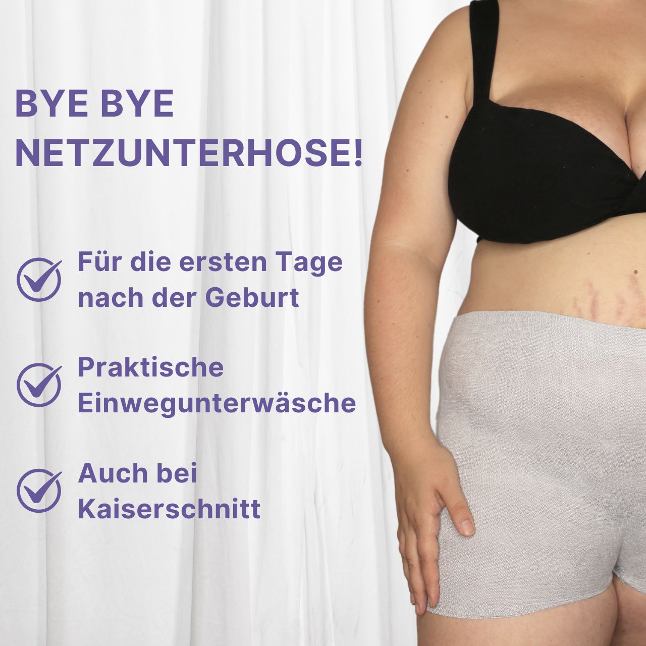 Shorty post-partum : sans coutures, extensible, opaque, pour les premiers jours après l'accouchement.
