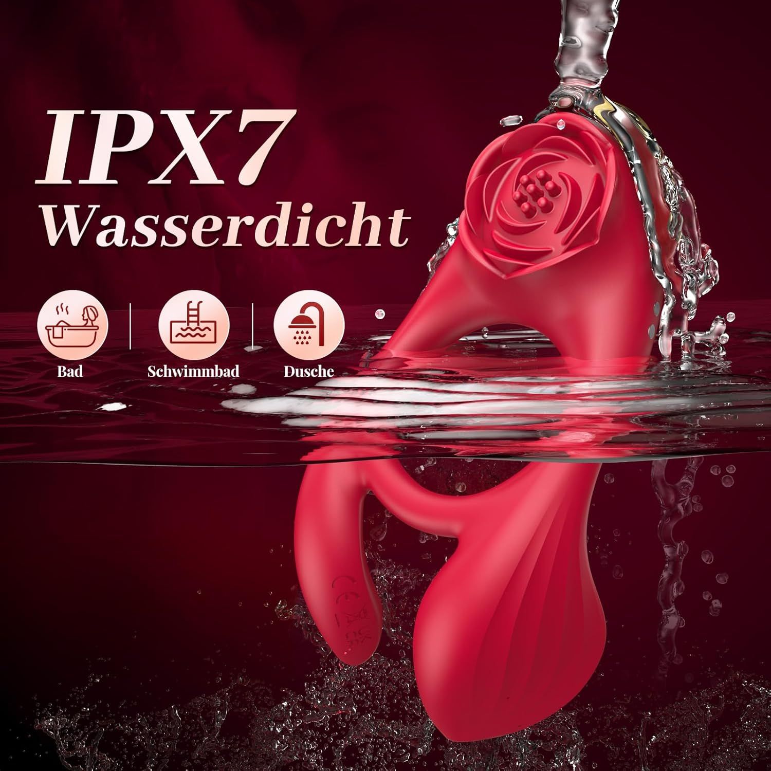 Masseur rouge en forme de rose, étanche IPX7, pour le bain, la piscine et la douche.