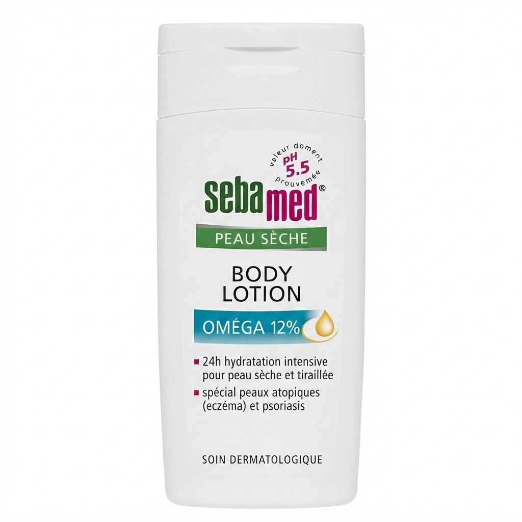 Sebamed Peau Sèche Lait Corps Oméga 12%. Flacon avec bouchon rabattable. pH 5.5.