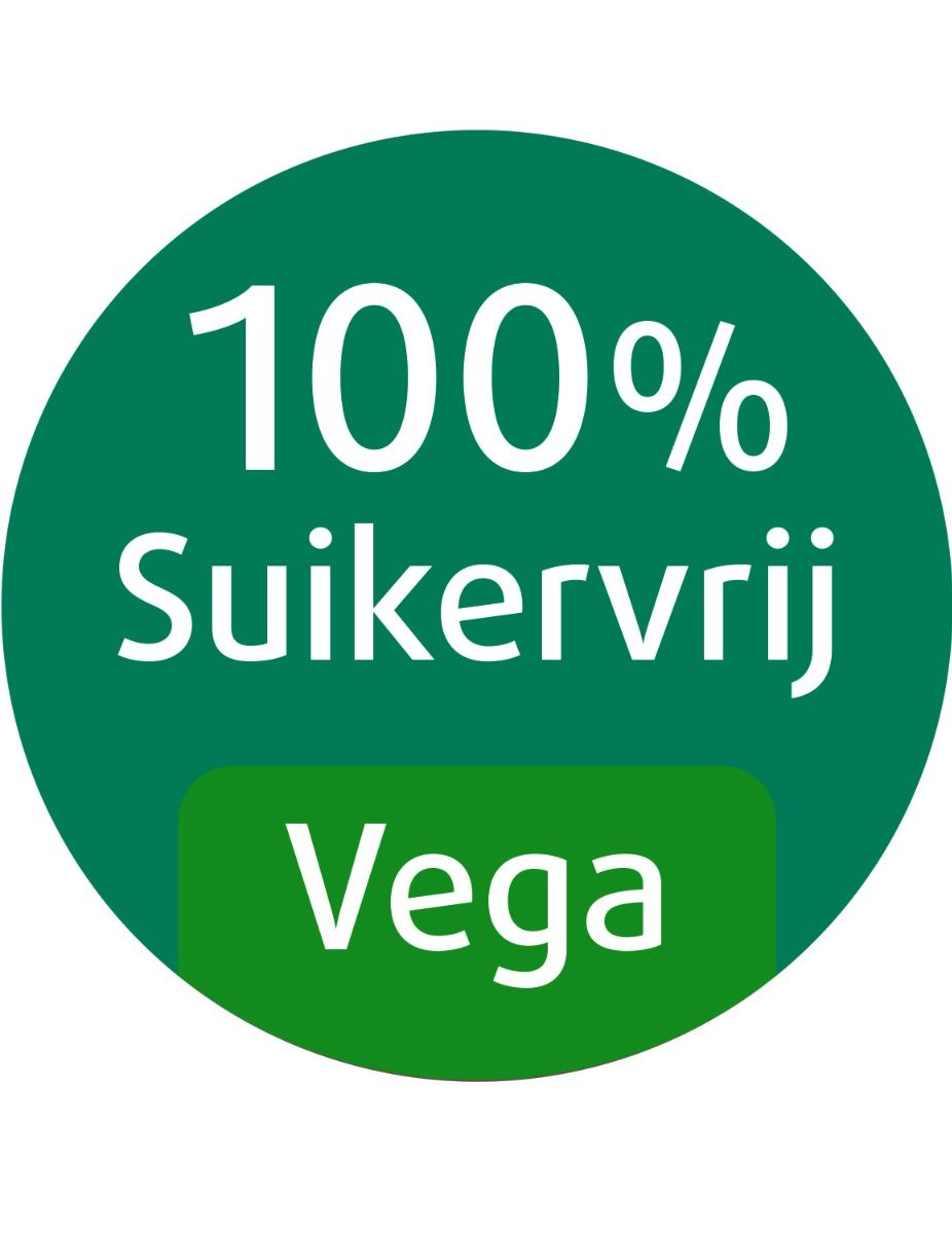 Étiquette ronde verte avec l'inscription: 100% sans sucre, Vega.