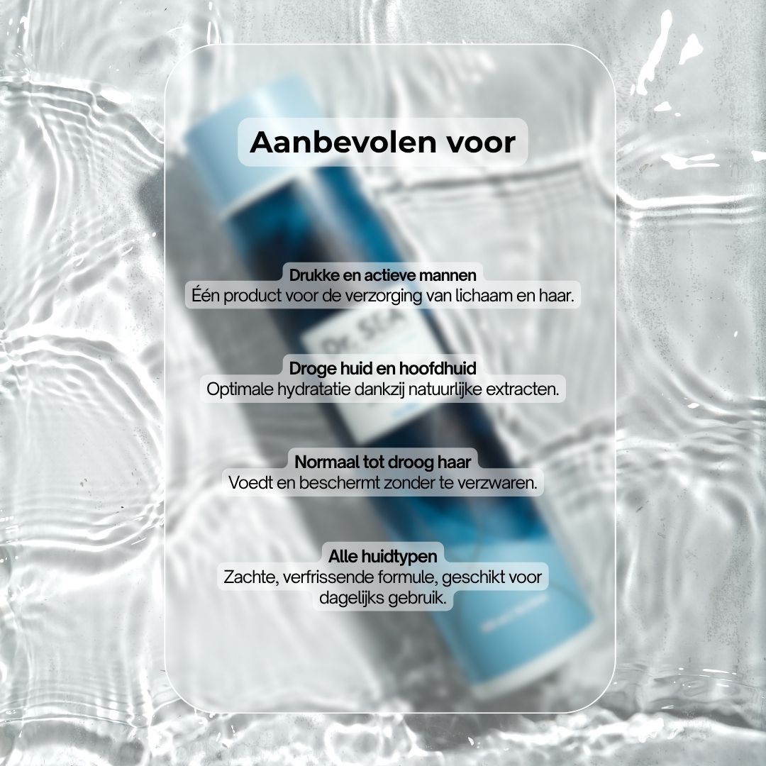 Fles met tekst: "Dr. SEA 3-in-1", aanbevelingen.