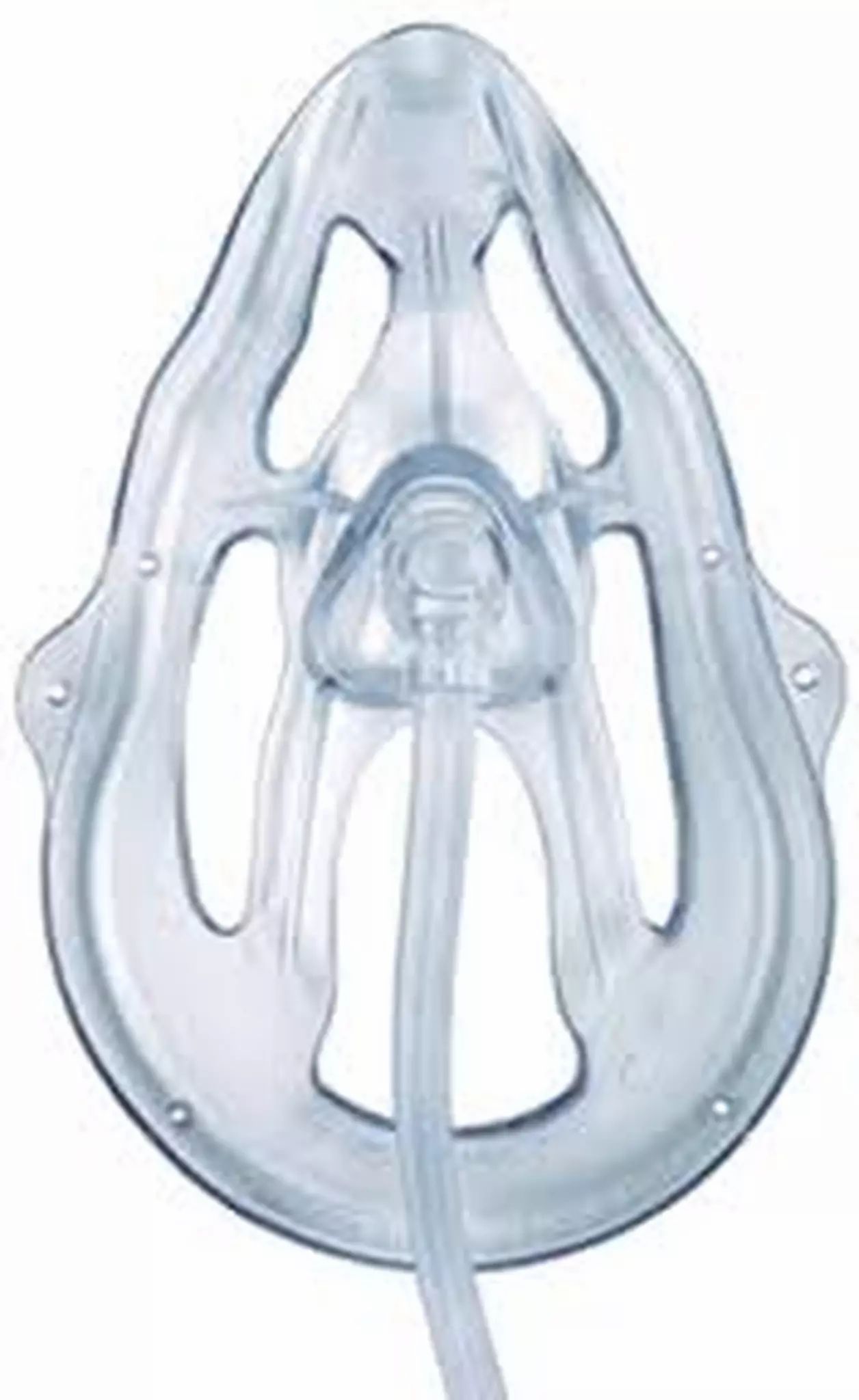 Masque nasal et buccal transparent en plastique avec raccord de tuyau.