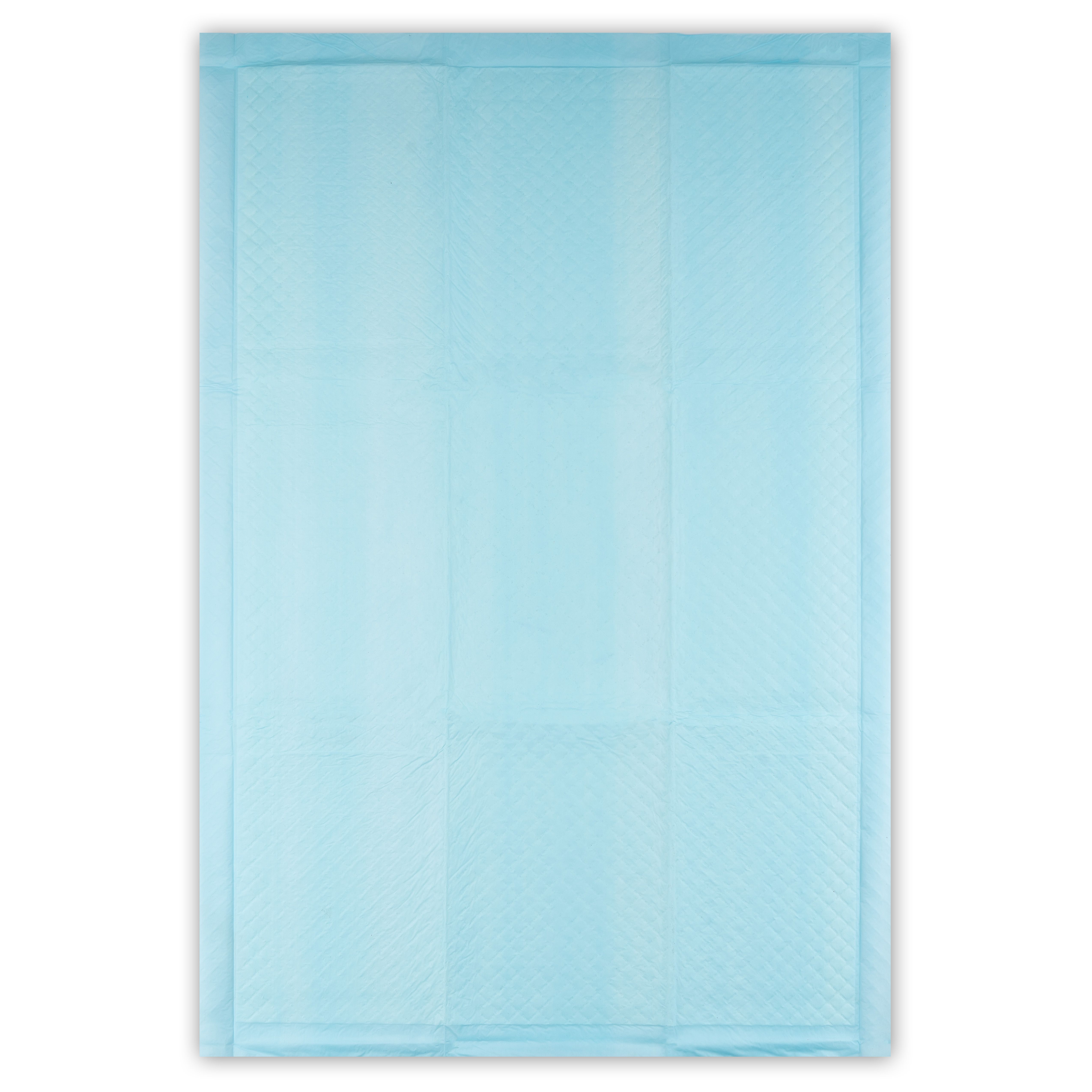 Alèse jetable rectangulaire bleu clair. La surface est divisée en carrés.