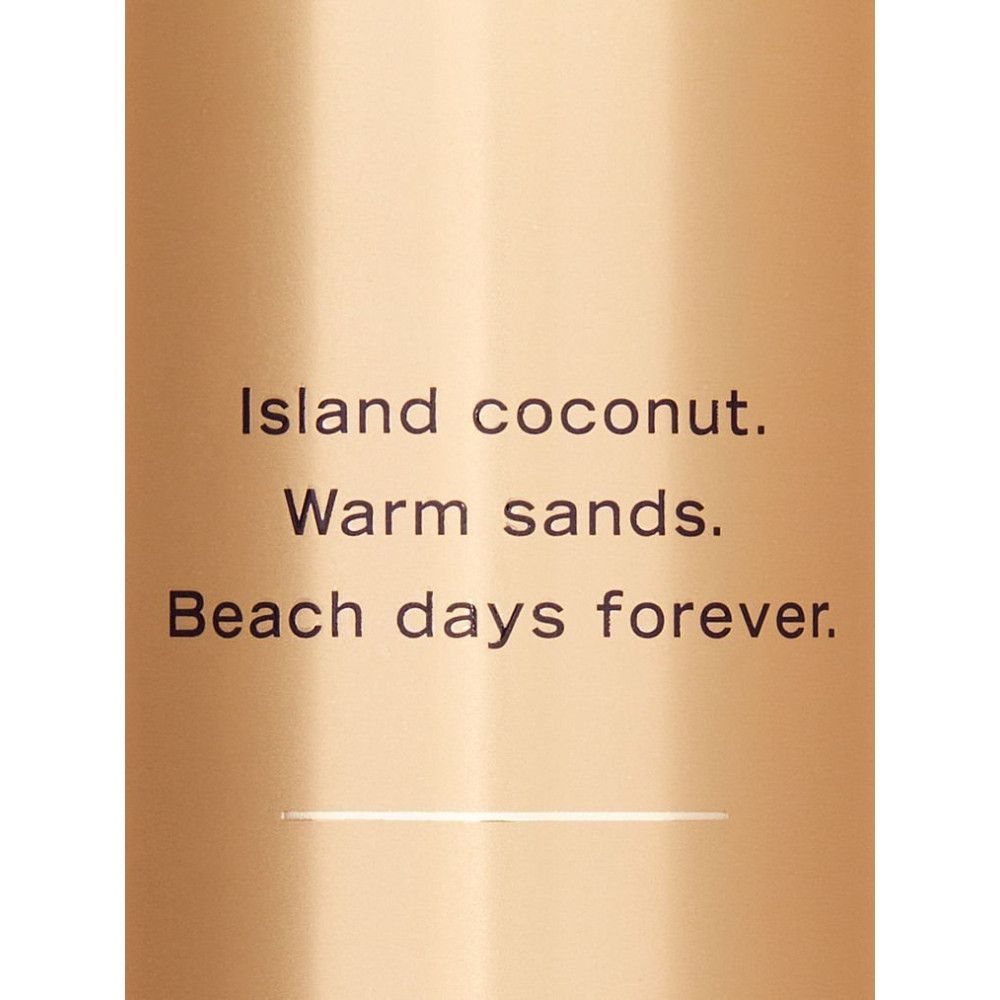 Texte sur fond doré: Island coconut, Warm sands, Beach days forever.