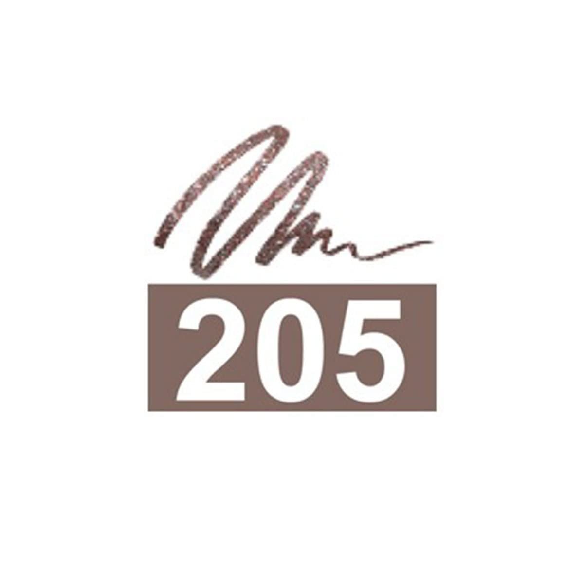 Trait brun. Rectangle avec le numéro 205. Teinte Icy Taupe.