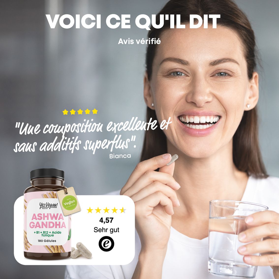 Comparaison : Yes Vegan Ashwagandha vs alternatives. Avantages à gauche, inconvénients à droite.