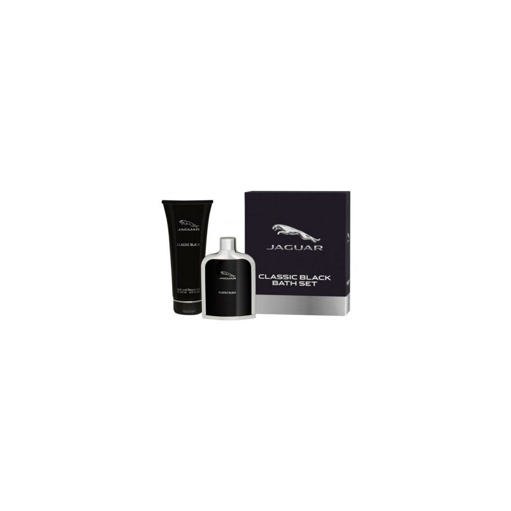 Zwarte Jaguar Classic Black badset. Bevat douchegel, eau de toilette en geschenkverpakking met Jaguar-logo.