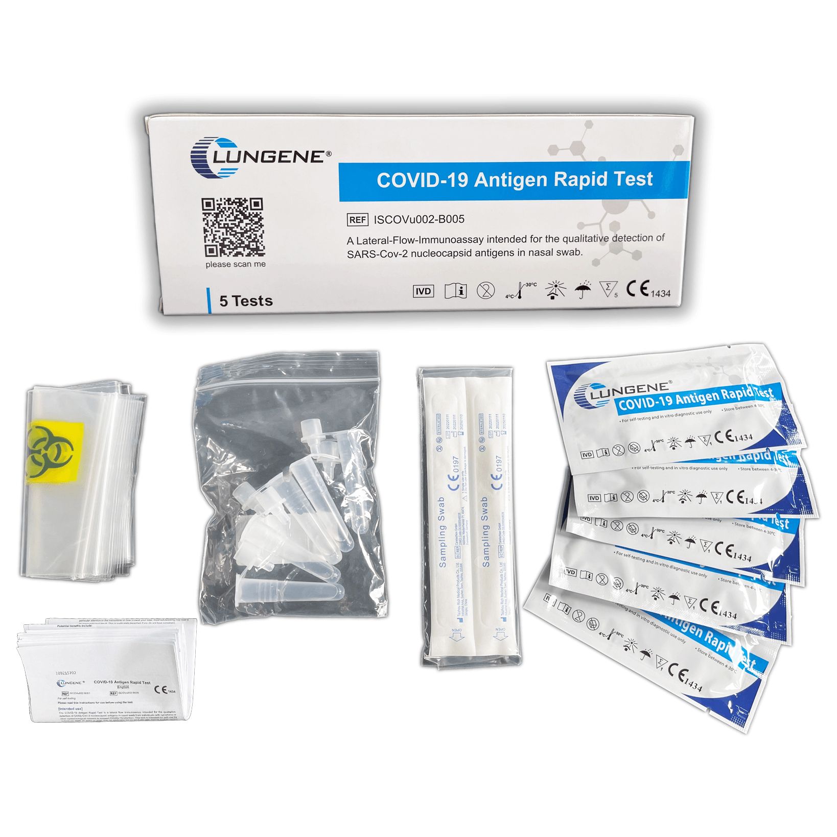 Clungene® Test Antigène - Test rapide COVID-19 (Tamis nasal) - CE 1434 (5 pièces)