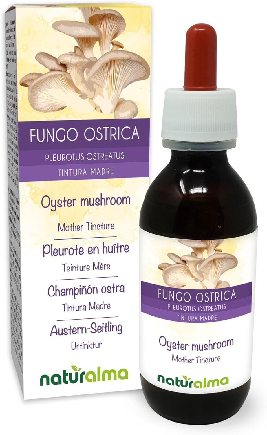 Fles en doos met oesterzwam extract. 'Fungo Ostrica'.