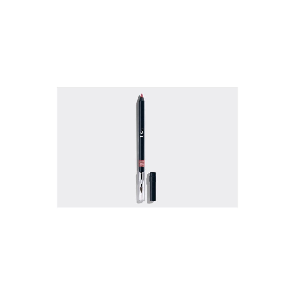 Crayon Contour Levres n 525 Dior. Crayon à lèvres noir et argenté. Capuchon noir. Pointe rose. Le nom de la marque est visible.