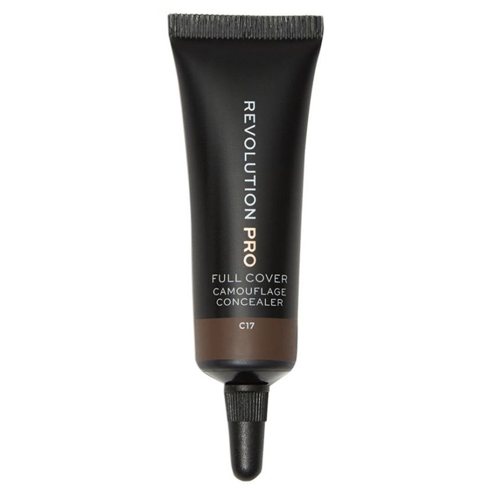 Tube de correcteur. Noir. Inscription: REVOLUTION PRO, FULL COVER CAMOUFLAGE CONCEALER, C17.