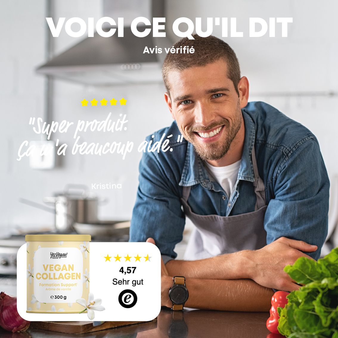 Comparaison de la poudre de collagène végétalien vanille avec des alternatives (Français).