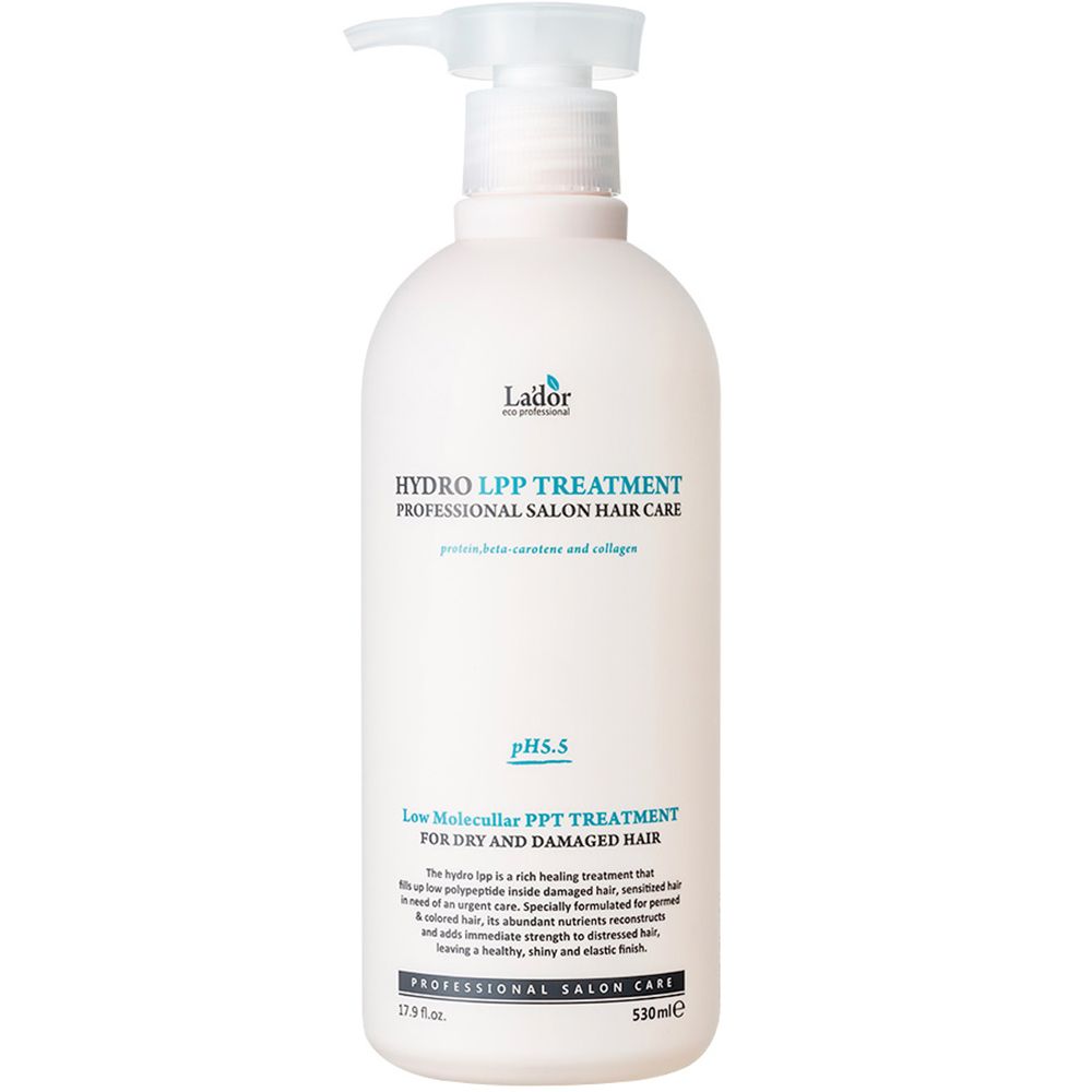 Flacon pompe blanc Lador Hydro LPP Treatment pour cheveux secs et abîmés, pH 5.5.