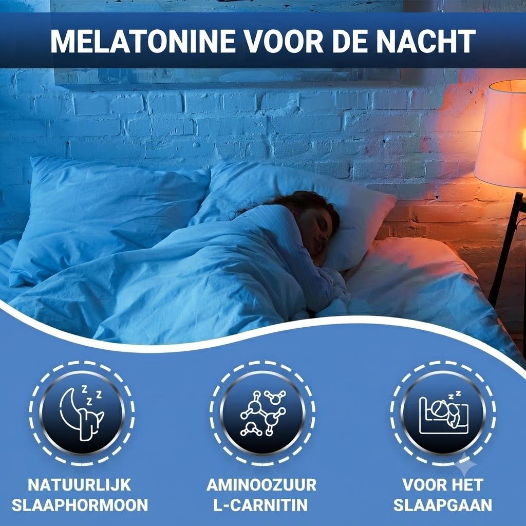 Vrouw slaapt in bed, melatonine voor de nacht, natuurlijk slaaphormoon, aminozuur L-carnitine.