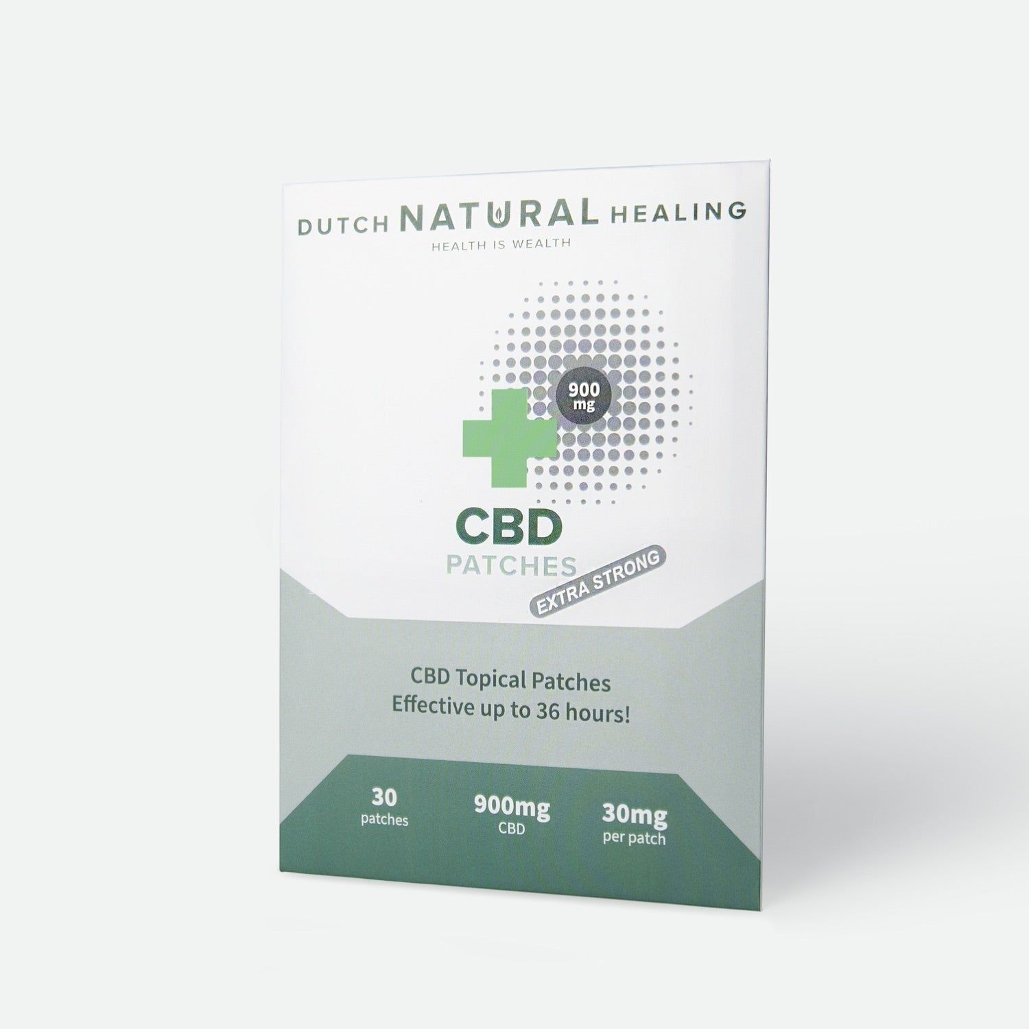 Emballage de 30 patchs CBD, 900mg de CBD au total, 30mg par patch.