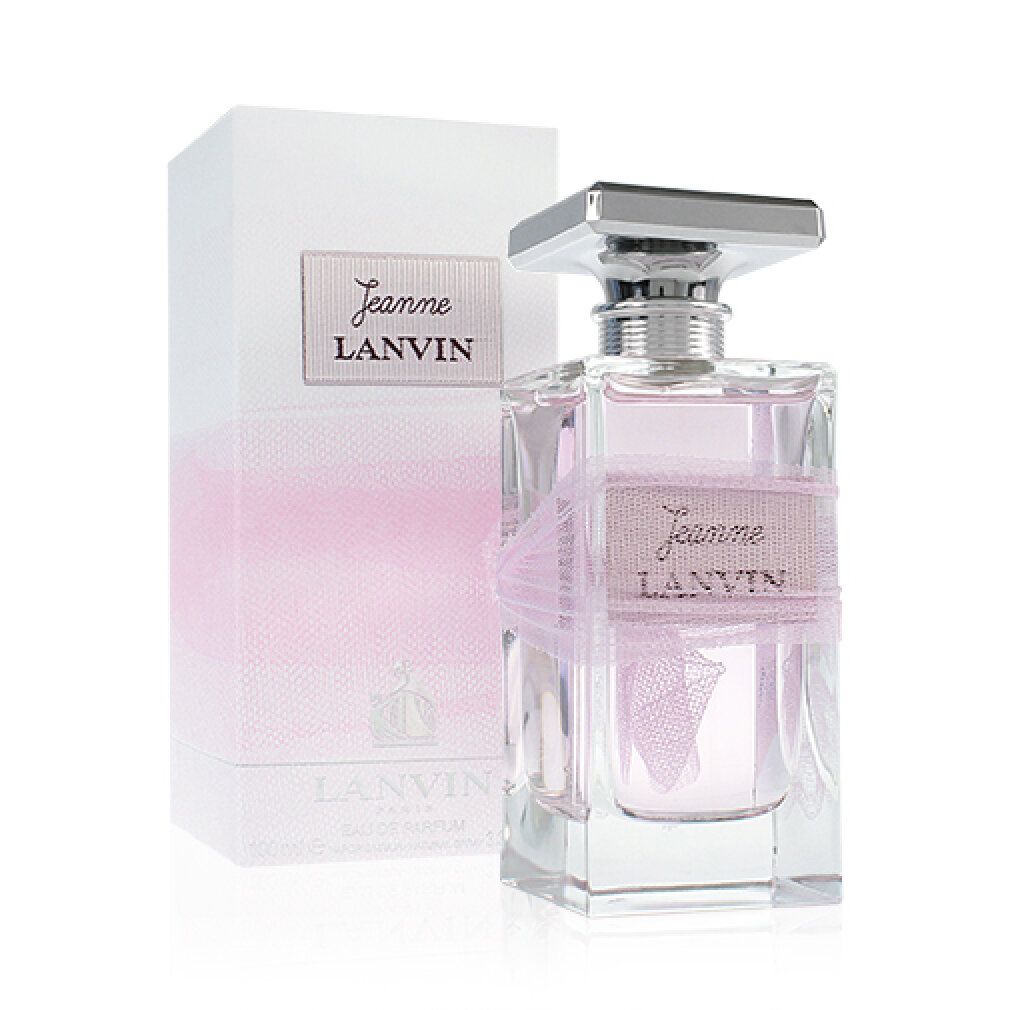 Fles en doos. Fles met roze vloeistof, roze lint. Doos met Jeanne LANVIN.
