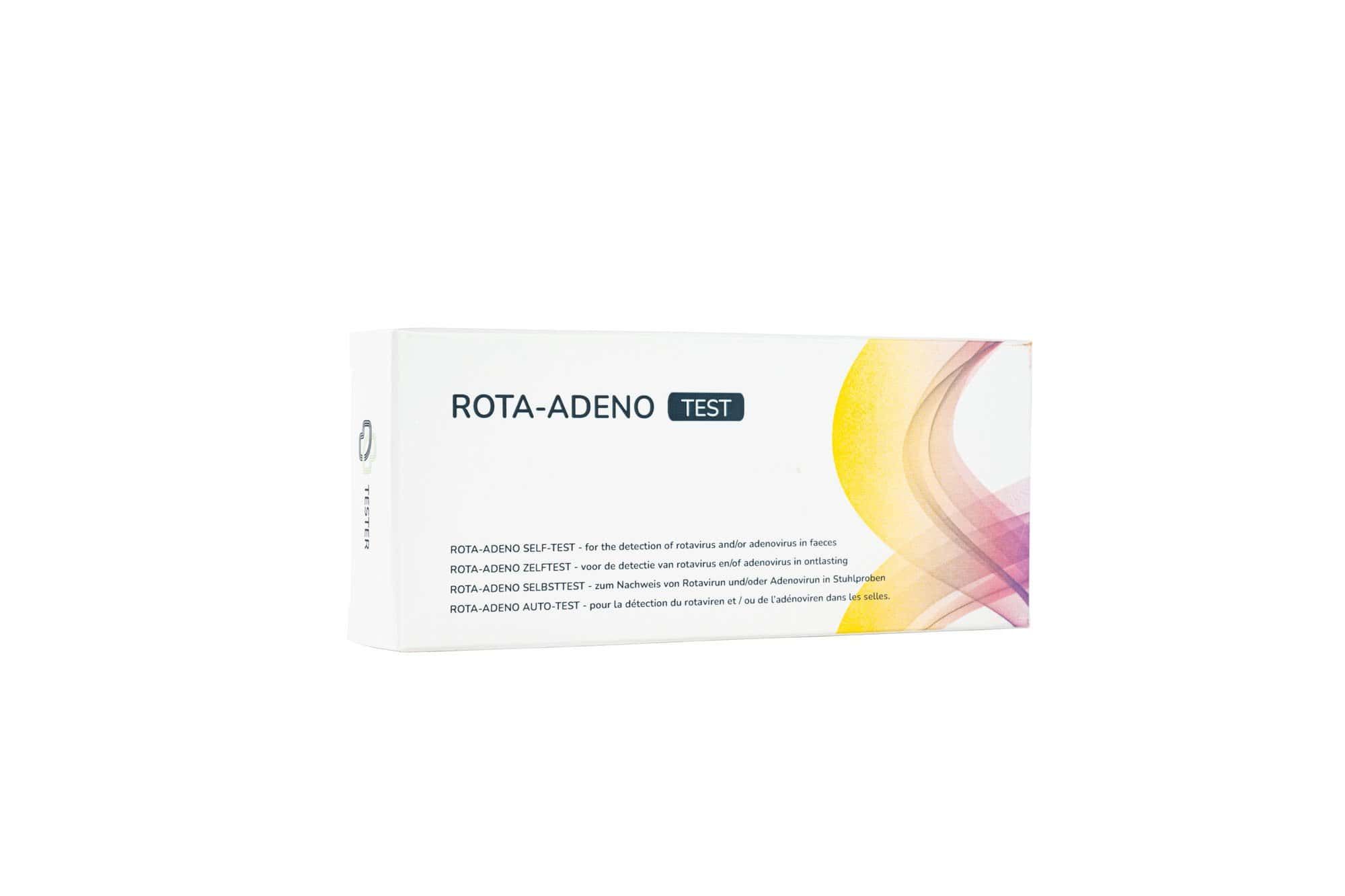 Emballage du test d'auto-détection Rotavirus & Adénovirus avec informations produit.