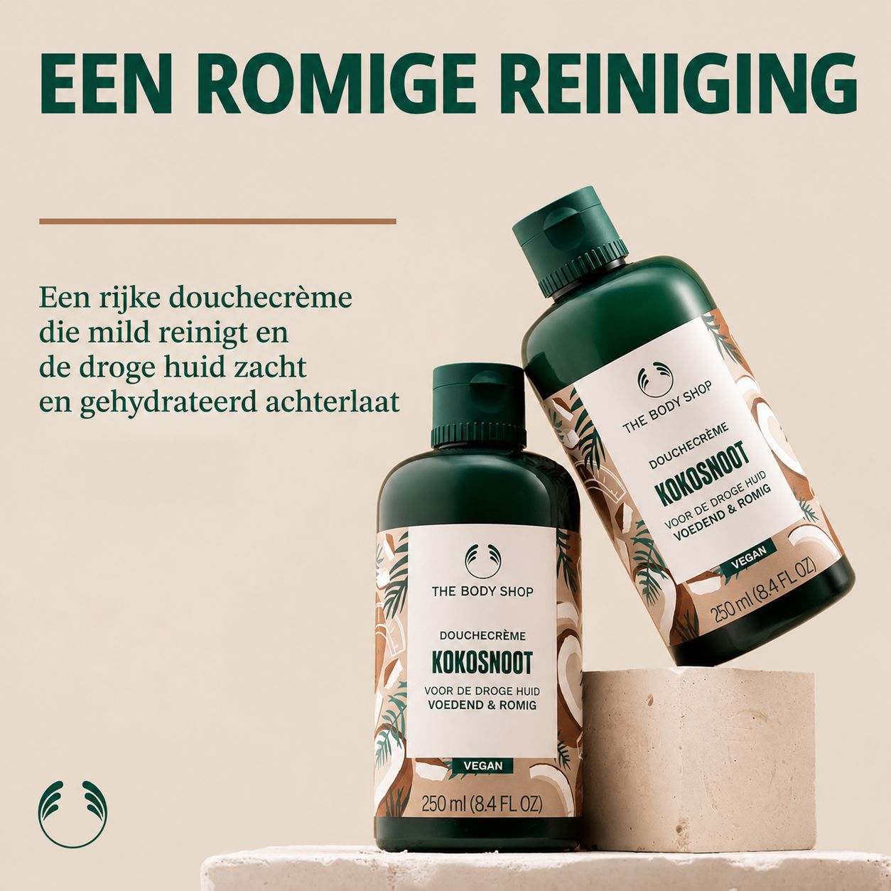 The Body Shop Douchecrème Kokos, 250 ml, vegan.