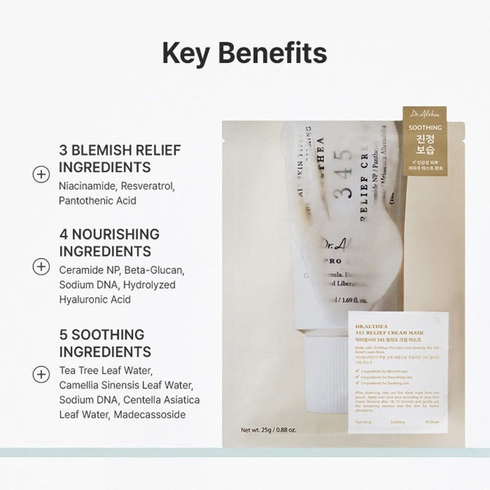 Liste des avantages et ingrédients du masque crème Dr. Althea 345 Relief.