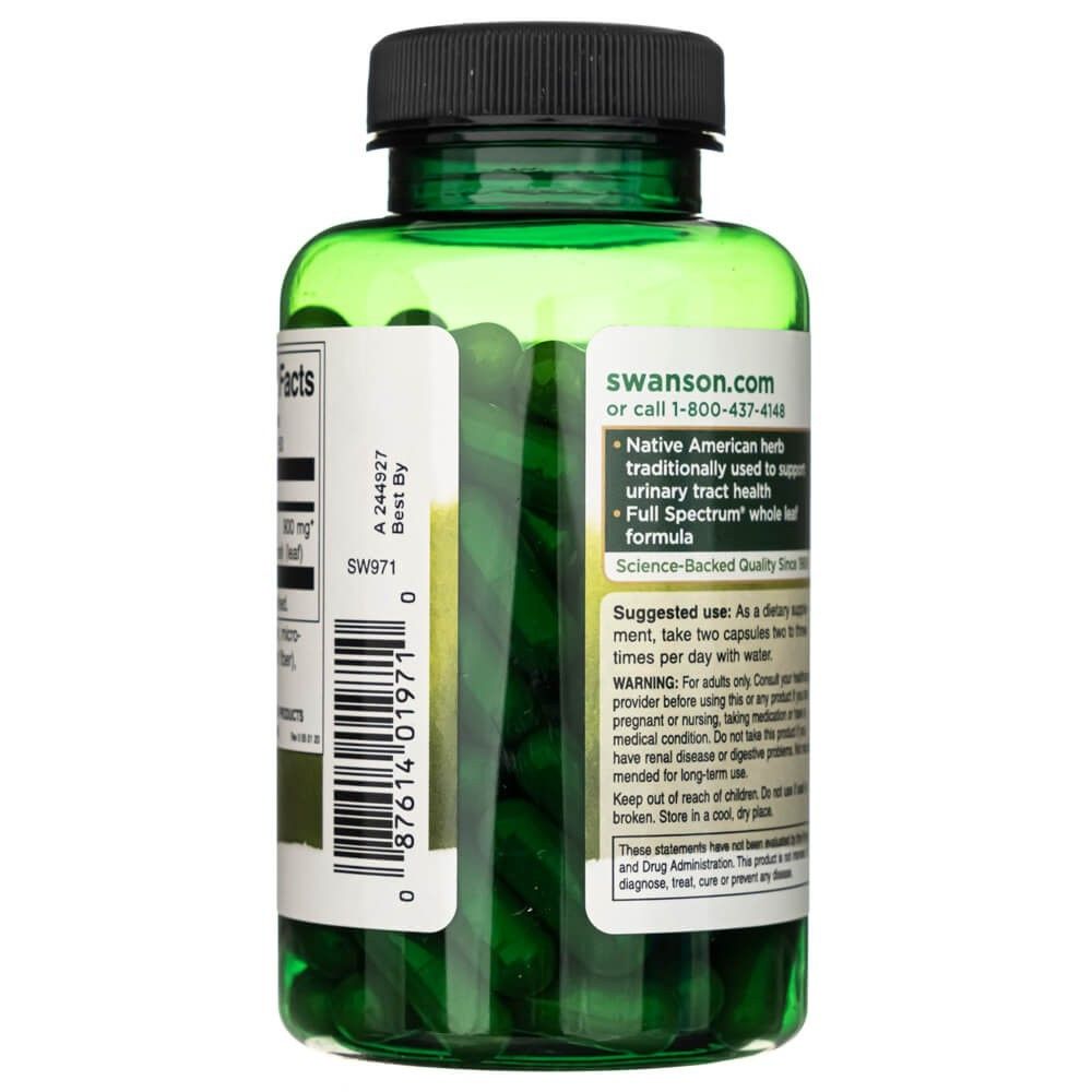 Achterkant van de groene capsuleverpakking met barcode en productinformatie.