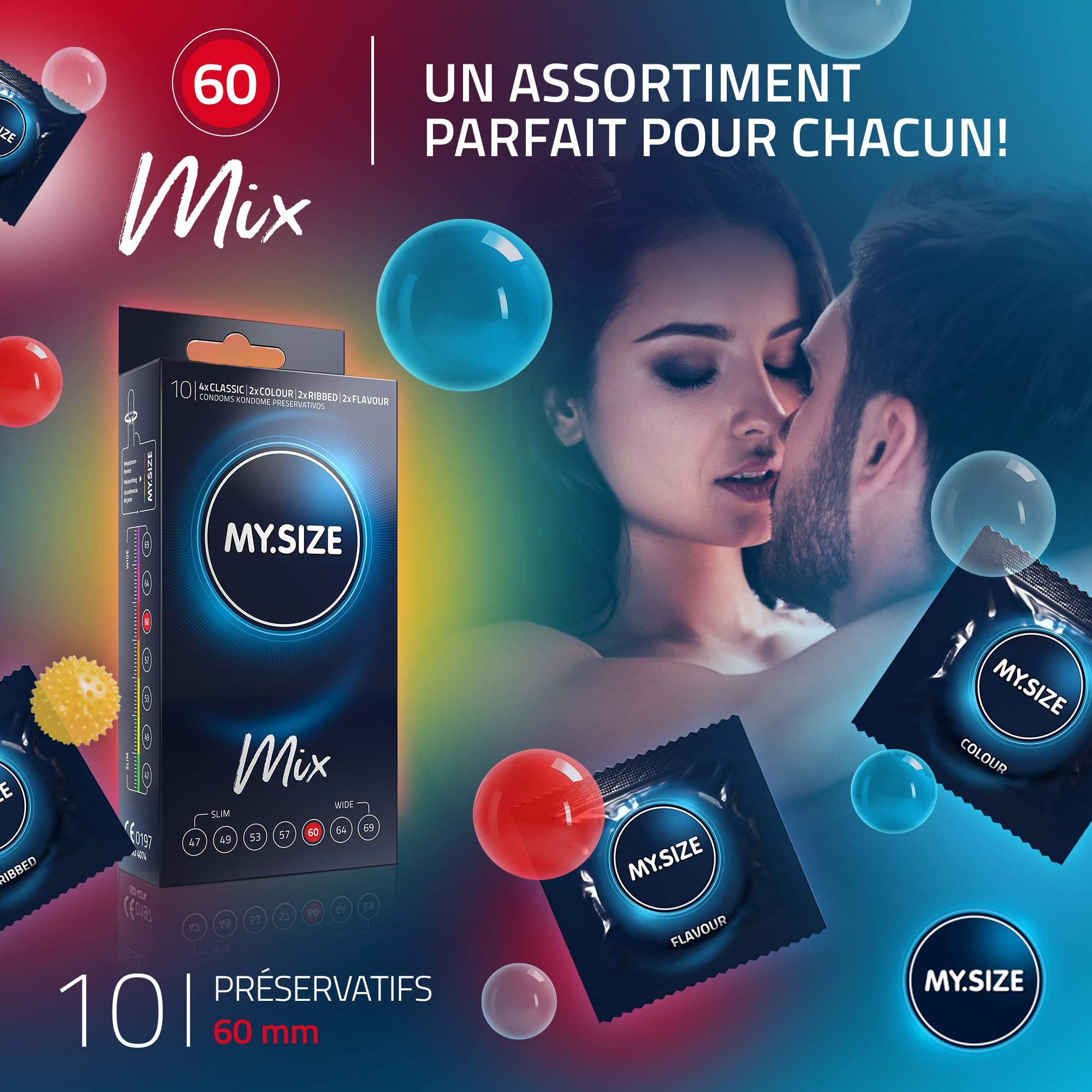 MY.SIZE Mix : 10 préservatifs, taille 60mm. 4 variétés.