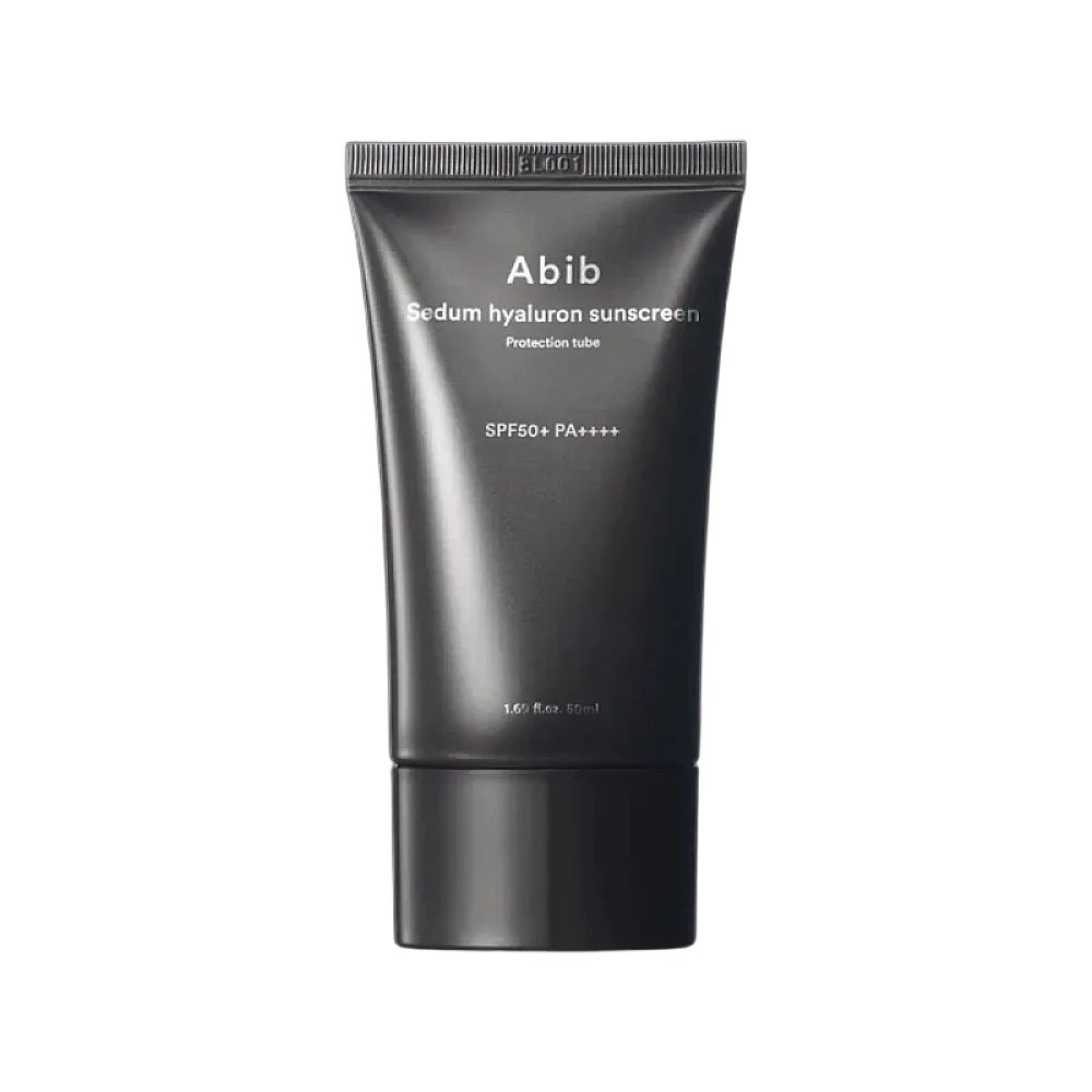 Crème solaire Abib Sedum Hyaluron SPF50+ PA++++ dans un tube foncé.