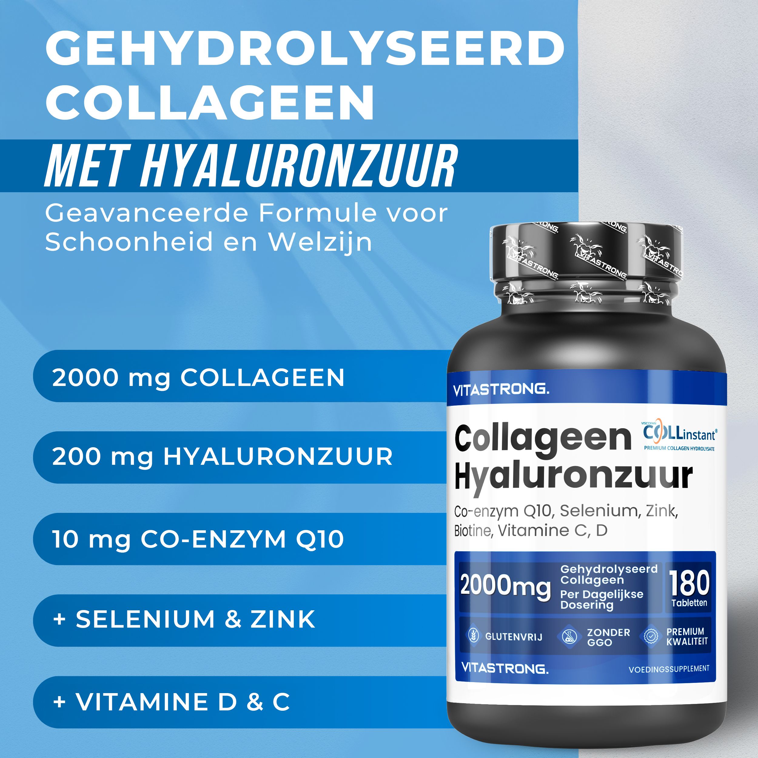 Vitastrong Collageen & Glucosamine,  huid en gewrichtsondersteuning