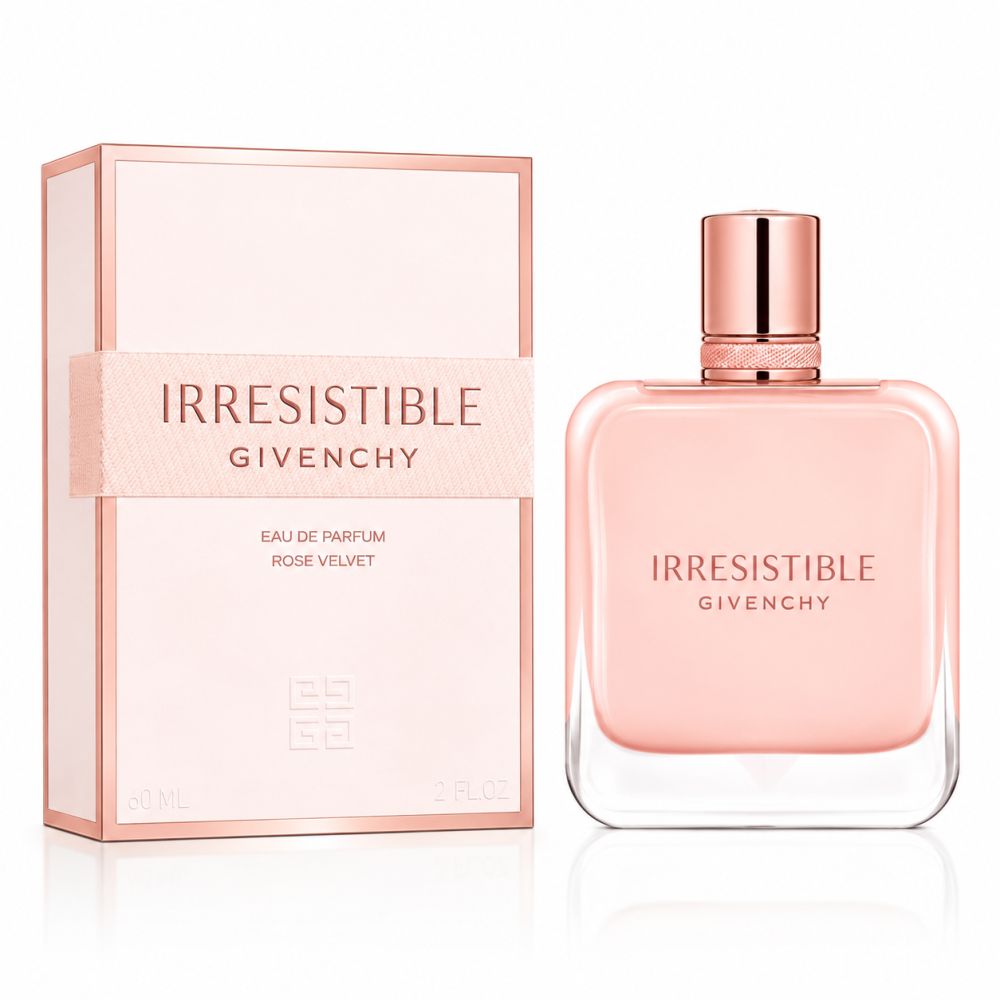 Flesje en verpakking van Givenchy Irresistible Rose Velvet Eau de Parfum.