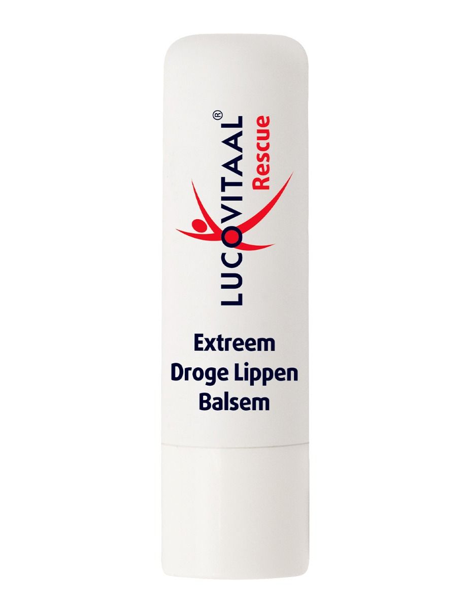 Stick de baume à lèvres blanc avec logo rouge et nom du produit. Inscription: Extreem Droge Lippen Balsem.
