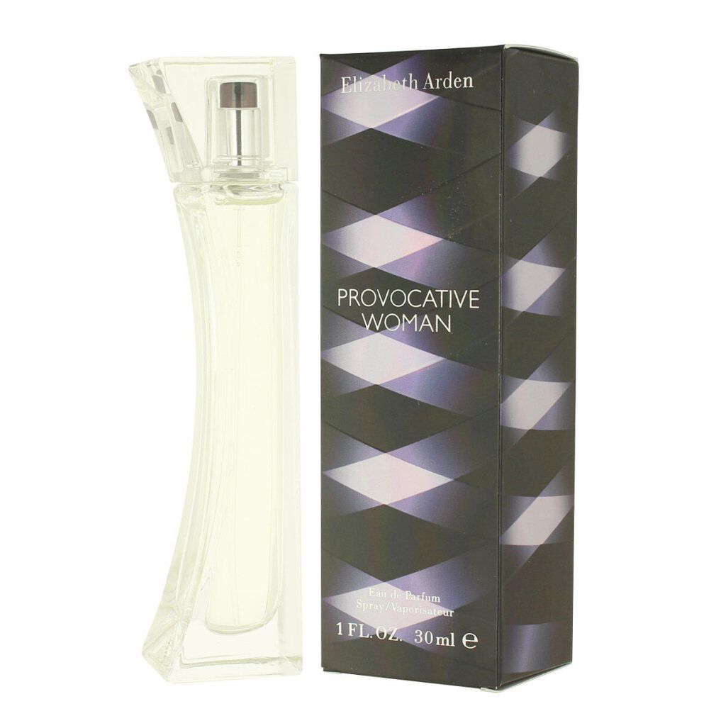 Flacon de parfum et emballage. Flacon incurvé, transparent. Emballage noir avec texte.