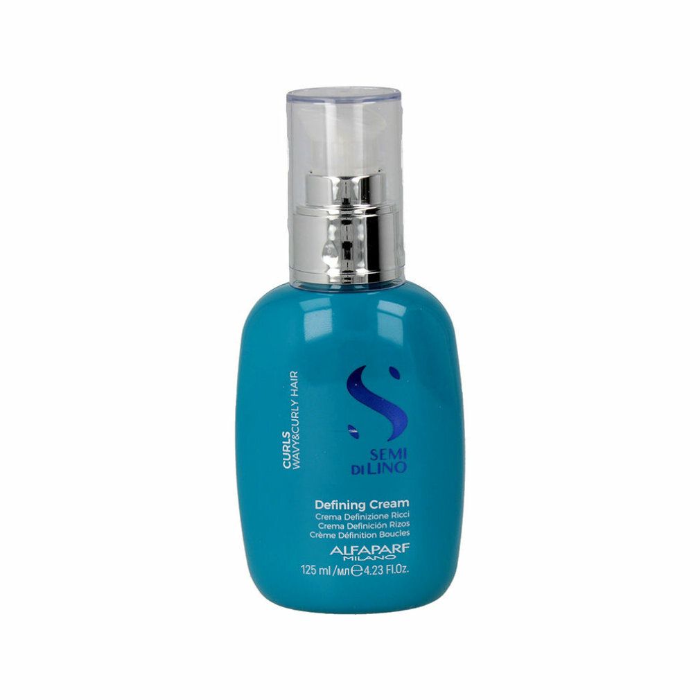 Flacon turquoise avec pompe. Inscription: Semi Di Lino, Defining Cream. 125 ml.