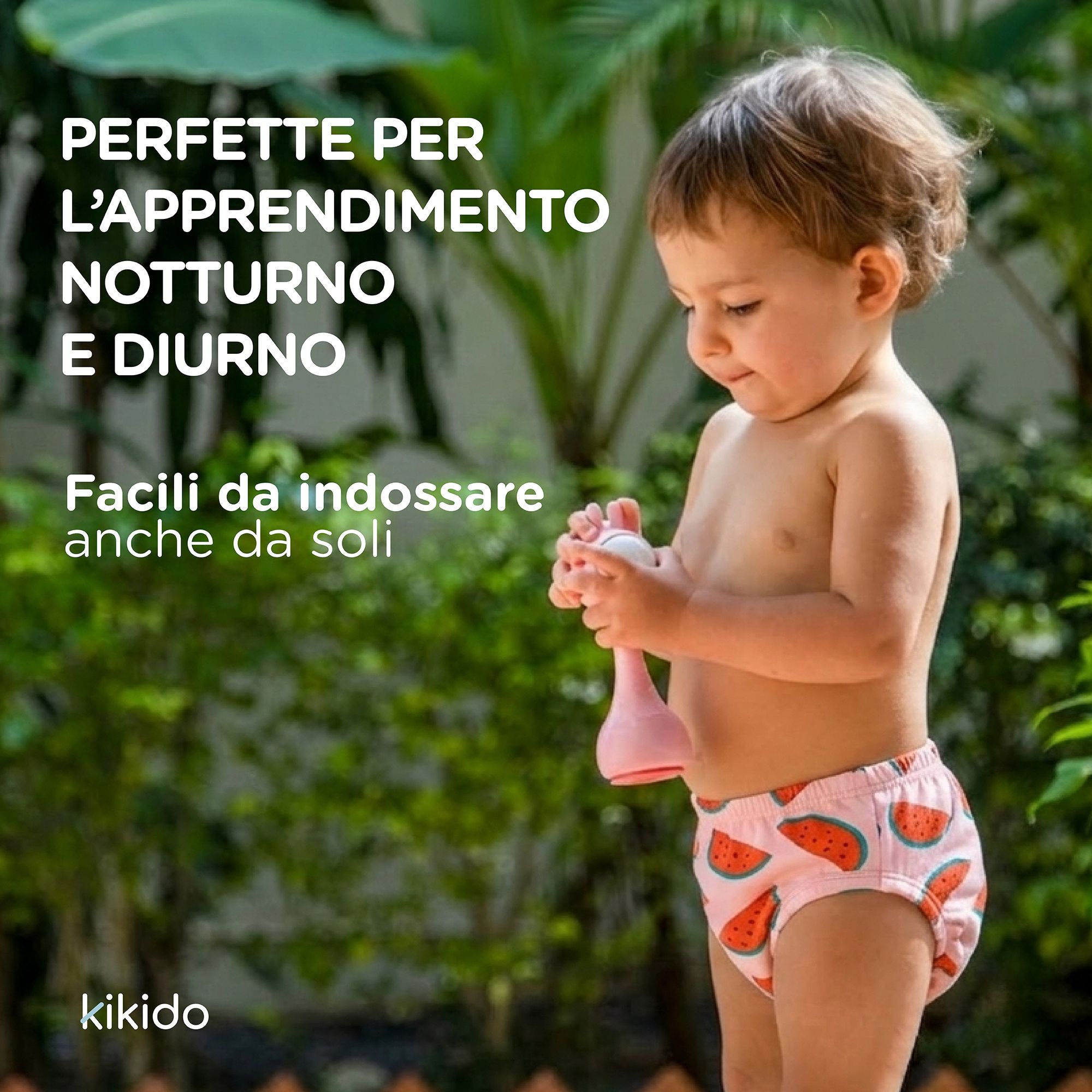 Culotte d'apprentissage rose avec motifs pastèques. Facile à enfiler. Parfaite pour l'apprentissage nocturne et diurne. Marque : Kikido.