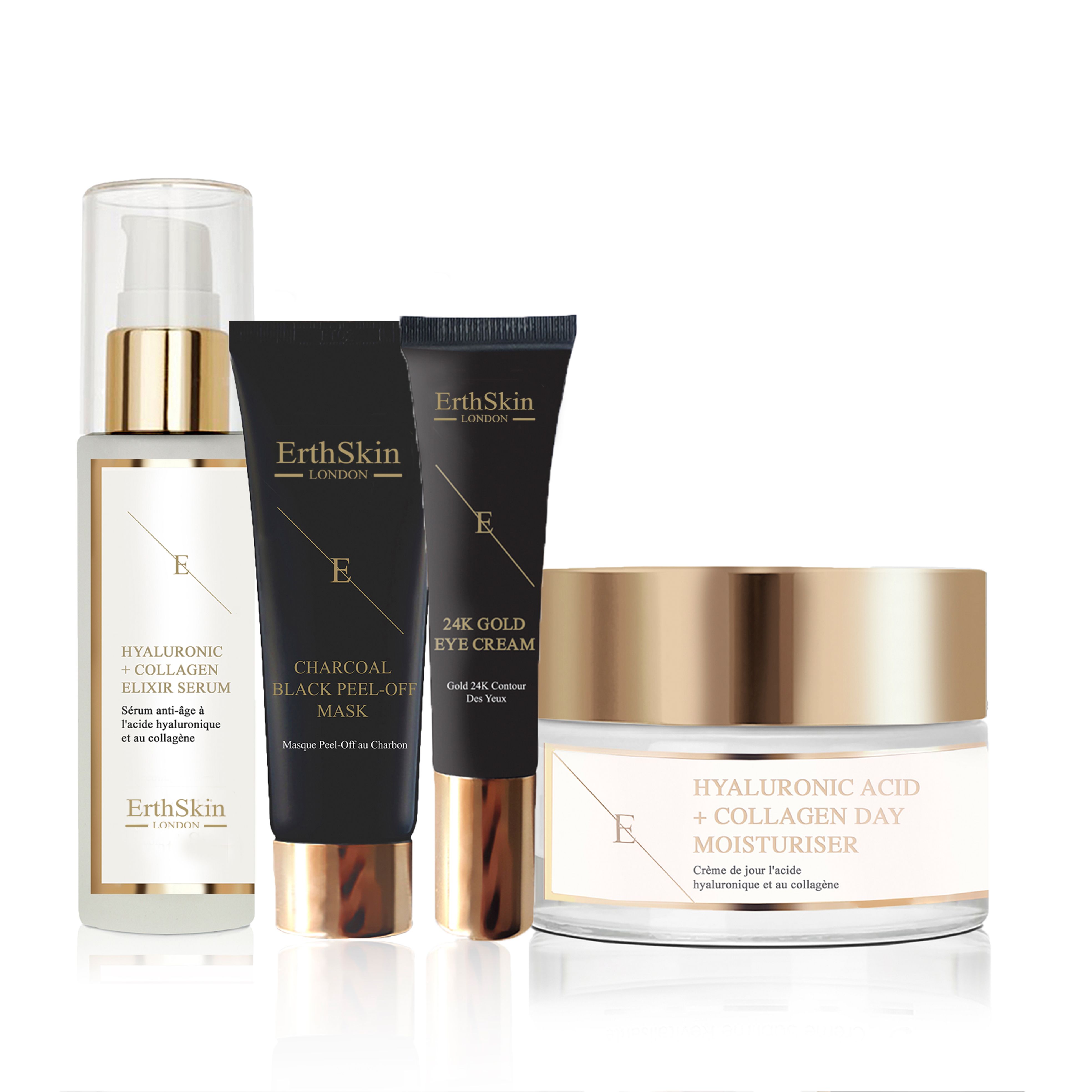 ErthSkin London ONDER OOGCRÈME + Collageenserum + Dagcrème + HOUTSKOOL ZWART PEEL-OFF MASKER