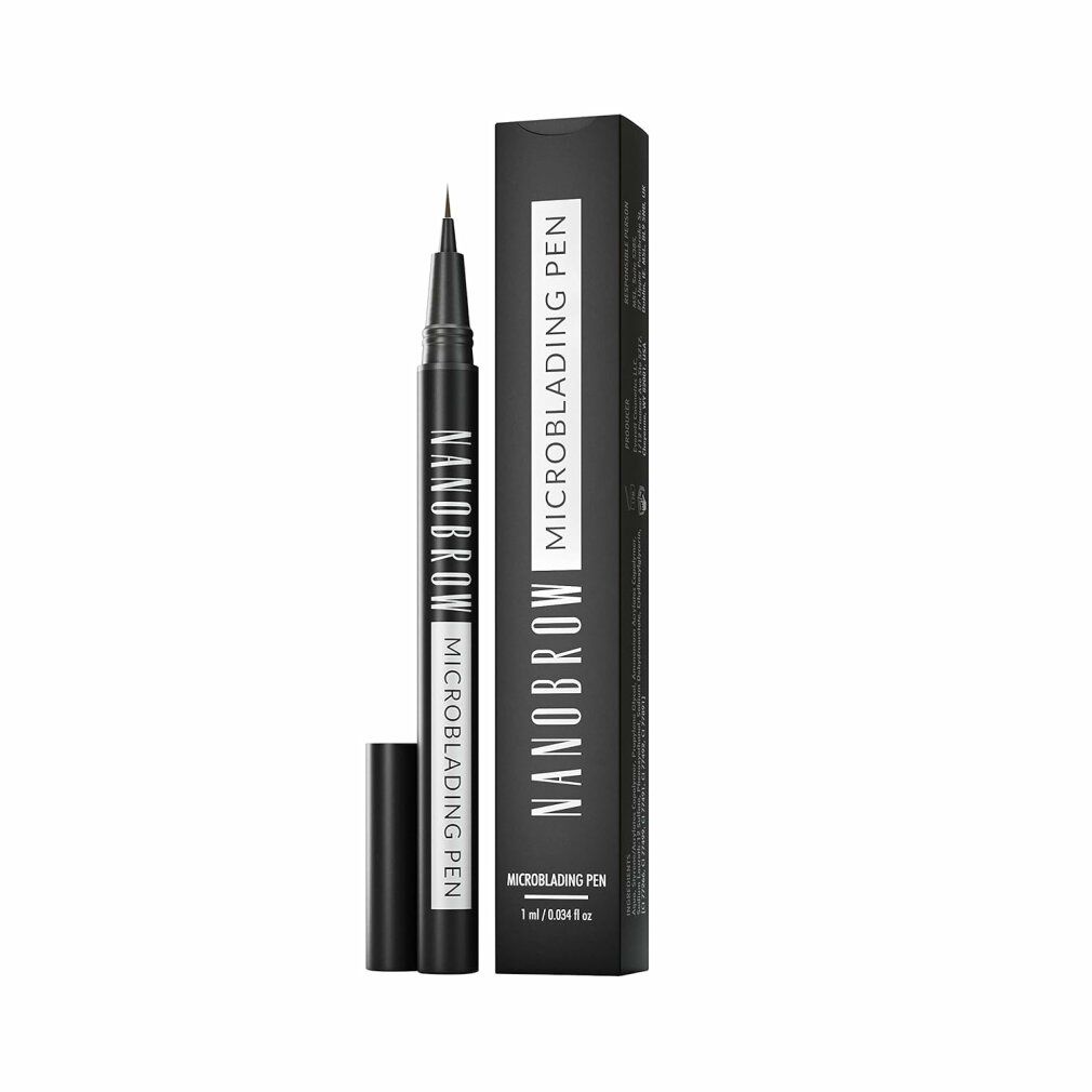 Zwarte pen met dop en verpakking. Opschrift: Nanobrow Microblading Pen.