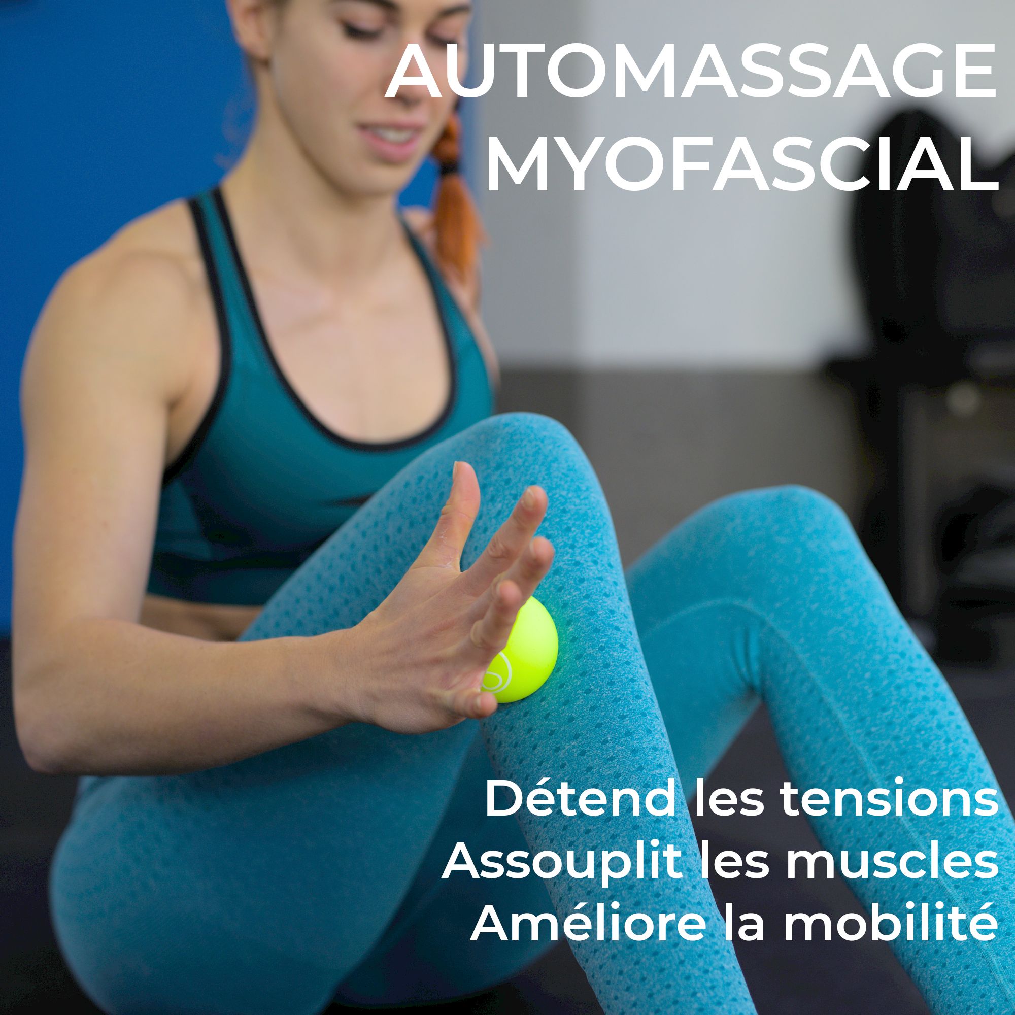 Collage: Femme massant épaule, flanc, dos avec des balles de massage.