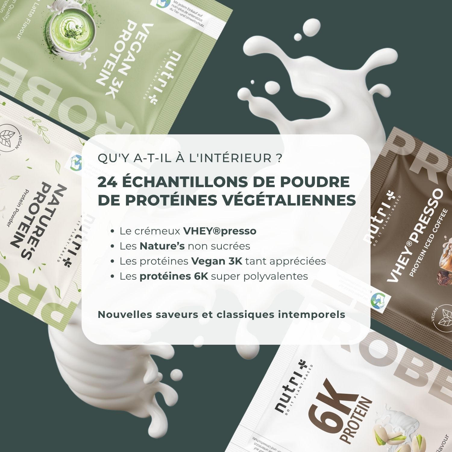 Gros plan sur le calendrier de l'Avent avec des avis. Texte : Des protéines au lieu du sucre, la meilleure mise à niveau de l'Avent.