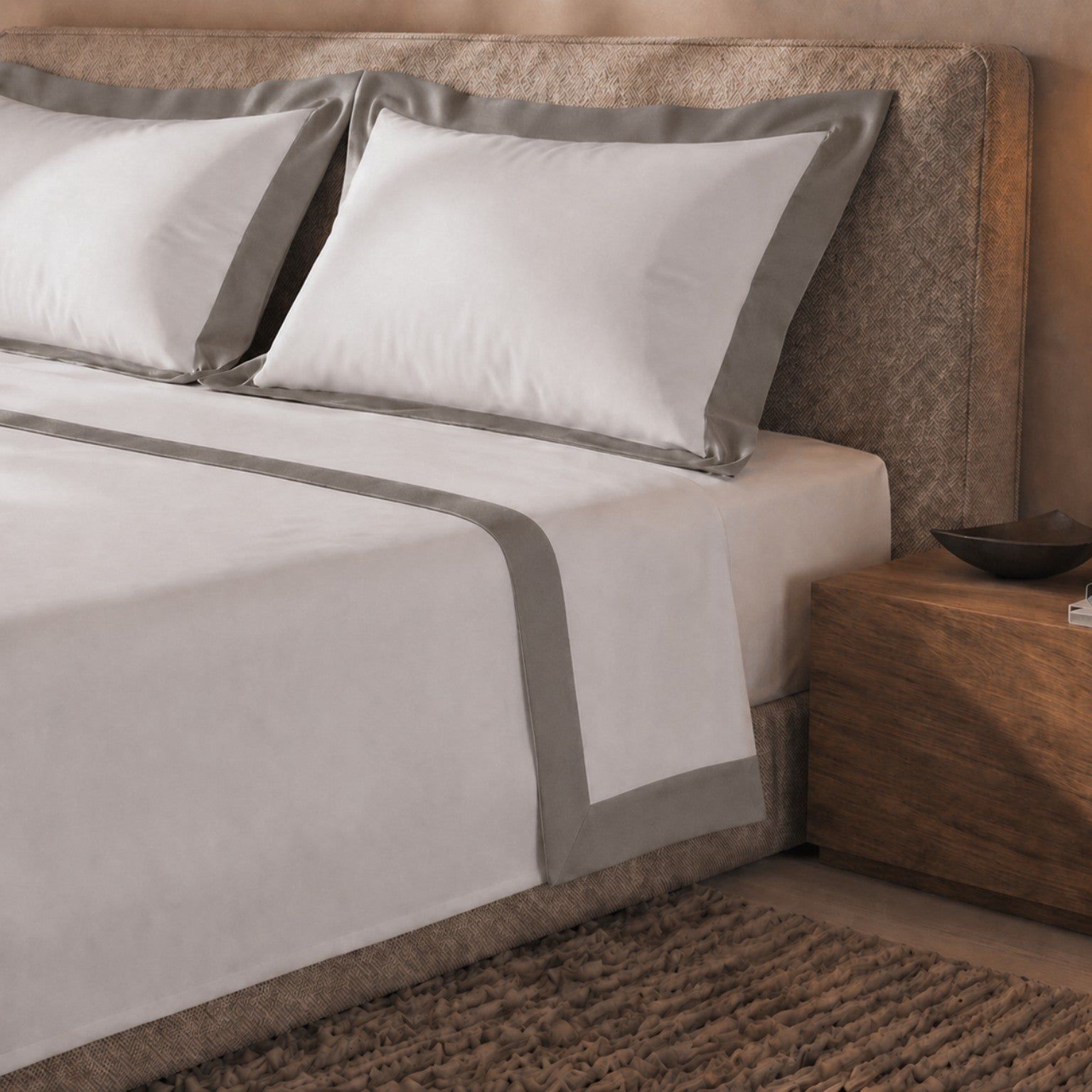 The White Stone Lakenset Eenpersoons 100% Katoen met Decoratieve Satijnen Rand Grijs