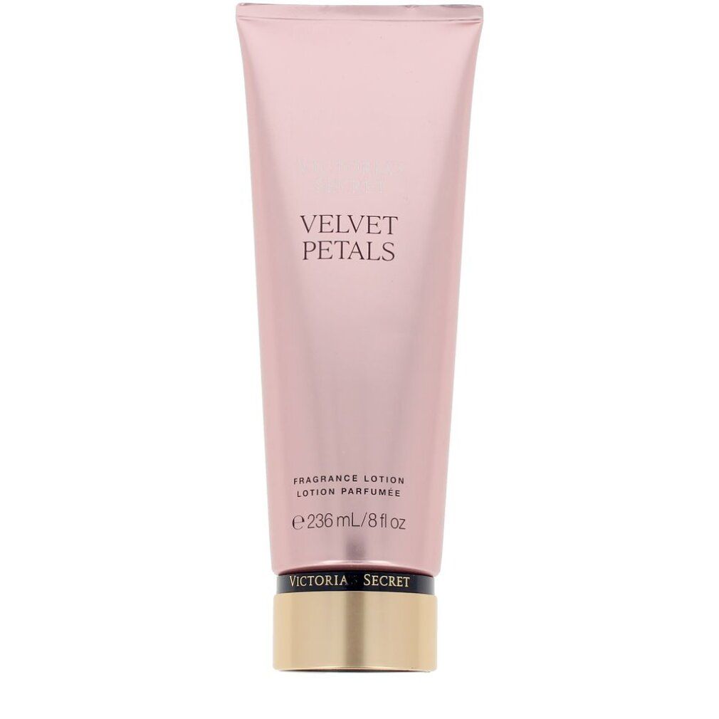 Victoria's Secret Velvet Petals lotion parfumée dans un tube rose avec un bouchon doré. Contient 236 ml.