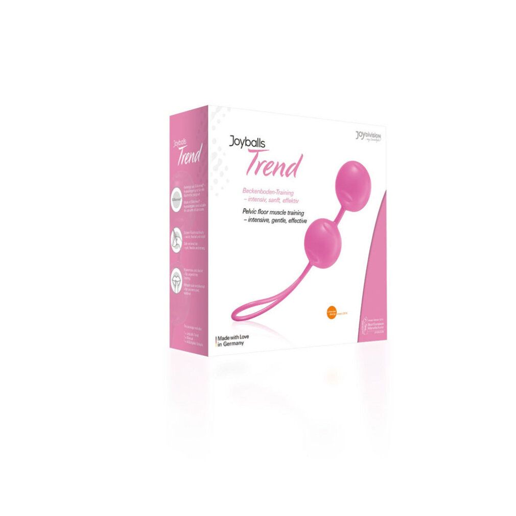 Emballage Joyballs Trend : boîte rose avec image du produit et texte.