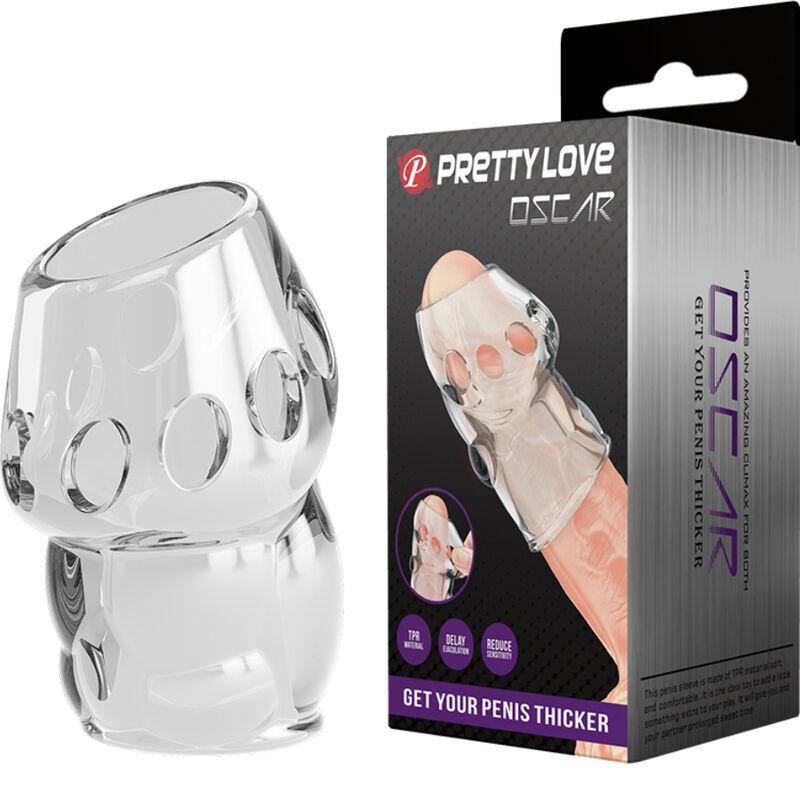 Transparant product met gaten, naast verpakking. Verpakking met productafbeelding en tekst.