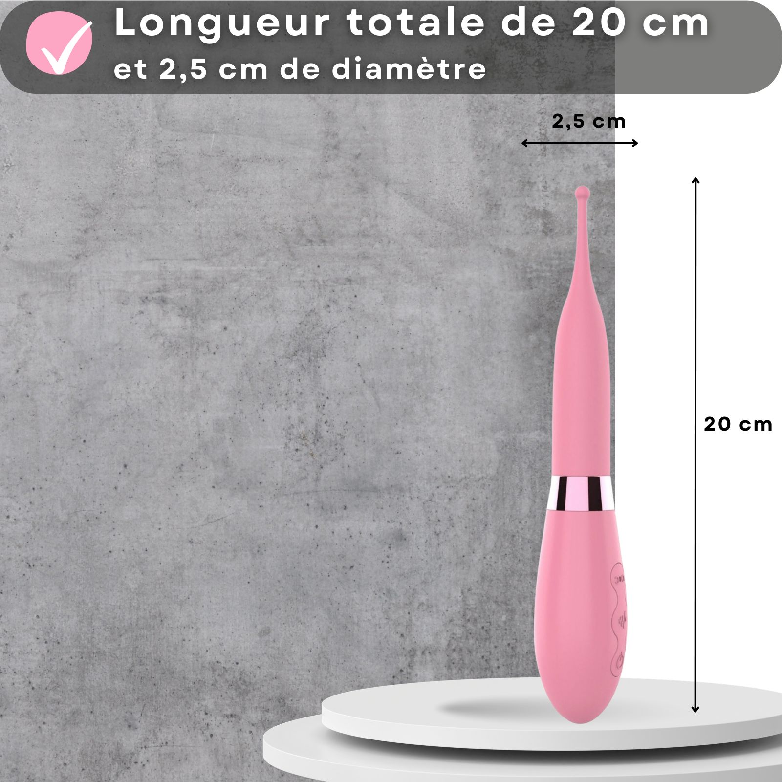 Vibrateur rose avec bille de stimulation. Silicone et ABS. 20cm long, 2,5cm diamètre. Rechargeable USB. 10 modes.