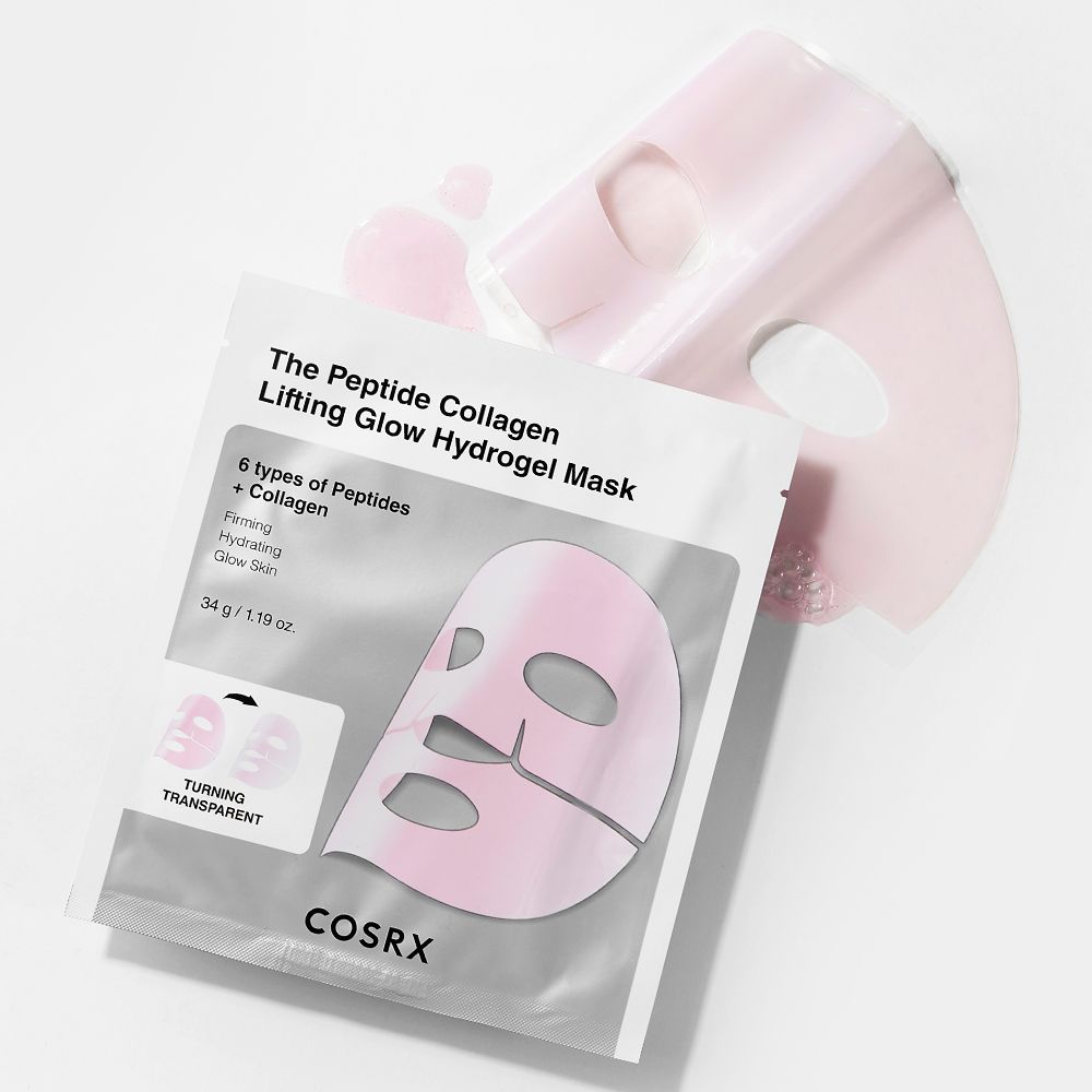 Masque hydrogel Peptide Collagen Lifting Glow sorti de son emballage.