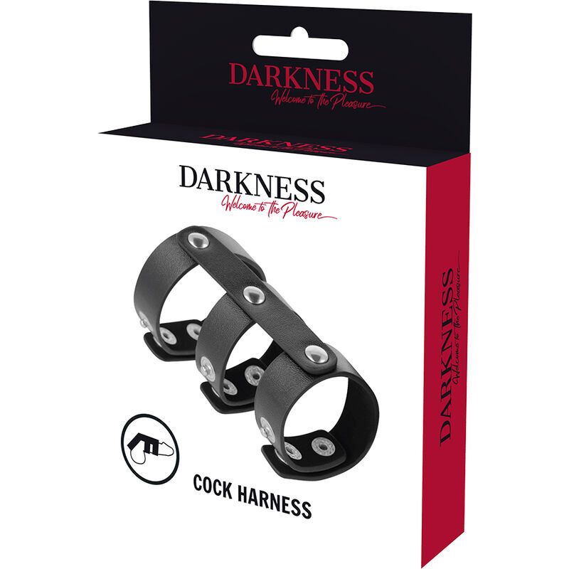 Verpakking voor penis-balring, merk 'Darkness'.